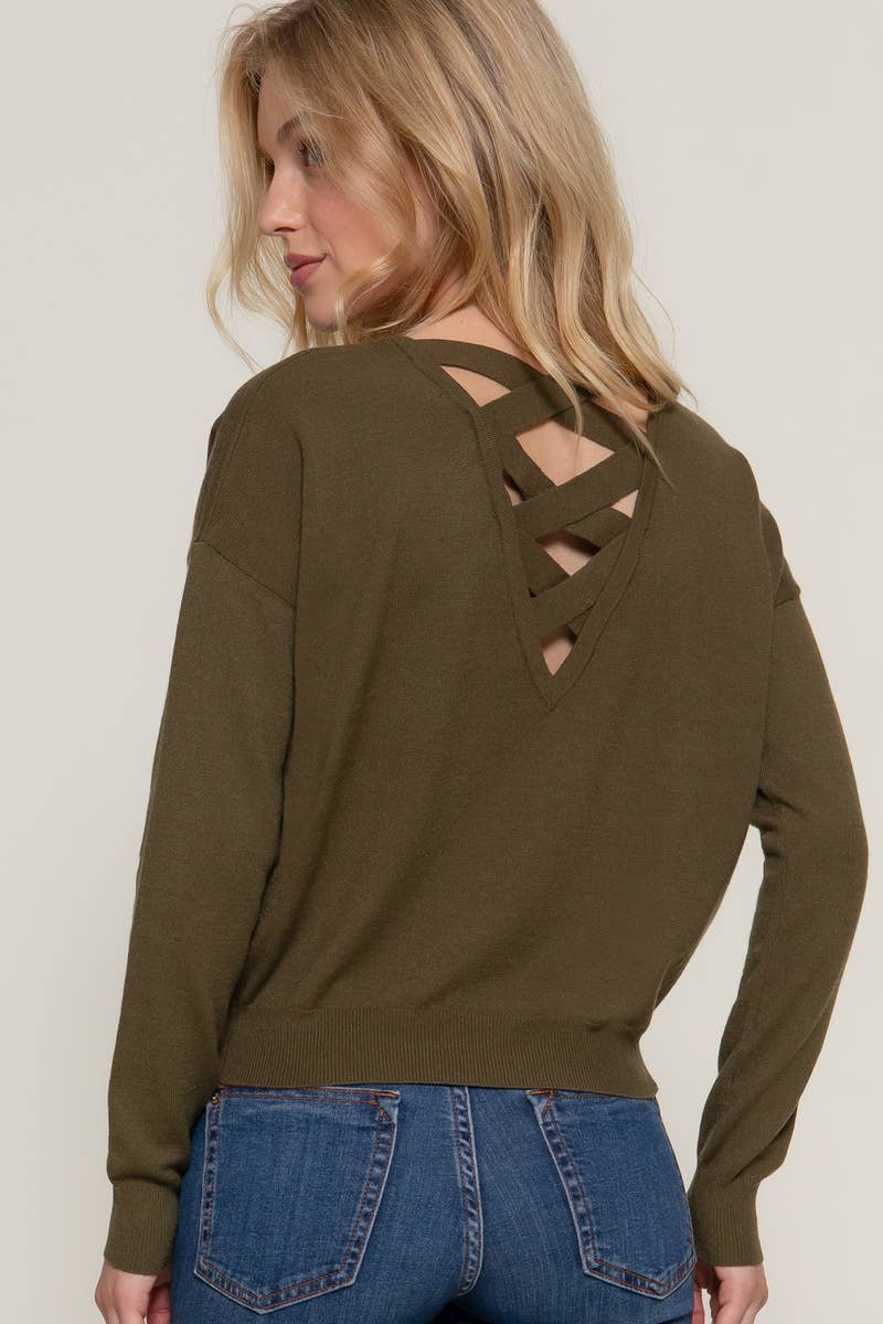 "._ V-Neck Back Cross Sweater