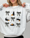 Black Cat, Coquette Ribbons and Bows, Halloween Sweatshirt