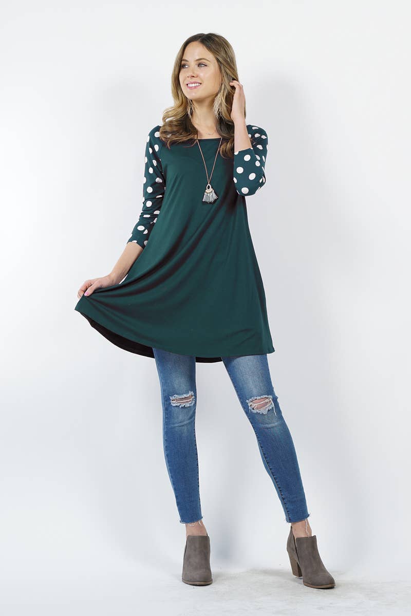 0222 Polka Dots Raglan Sleeve Pocket Tunic SI-11391