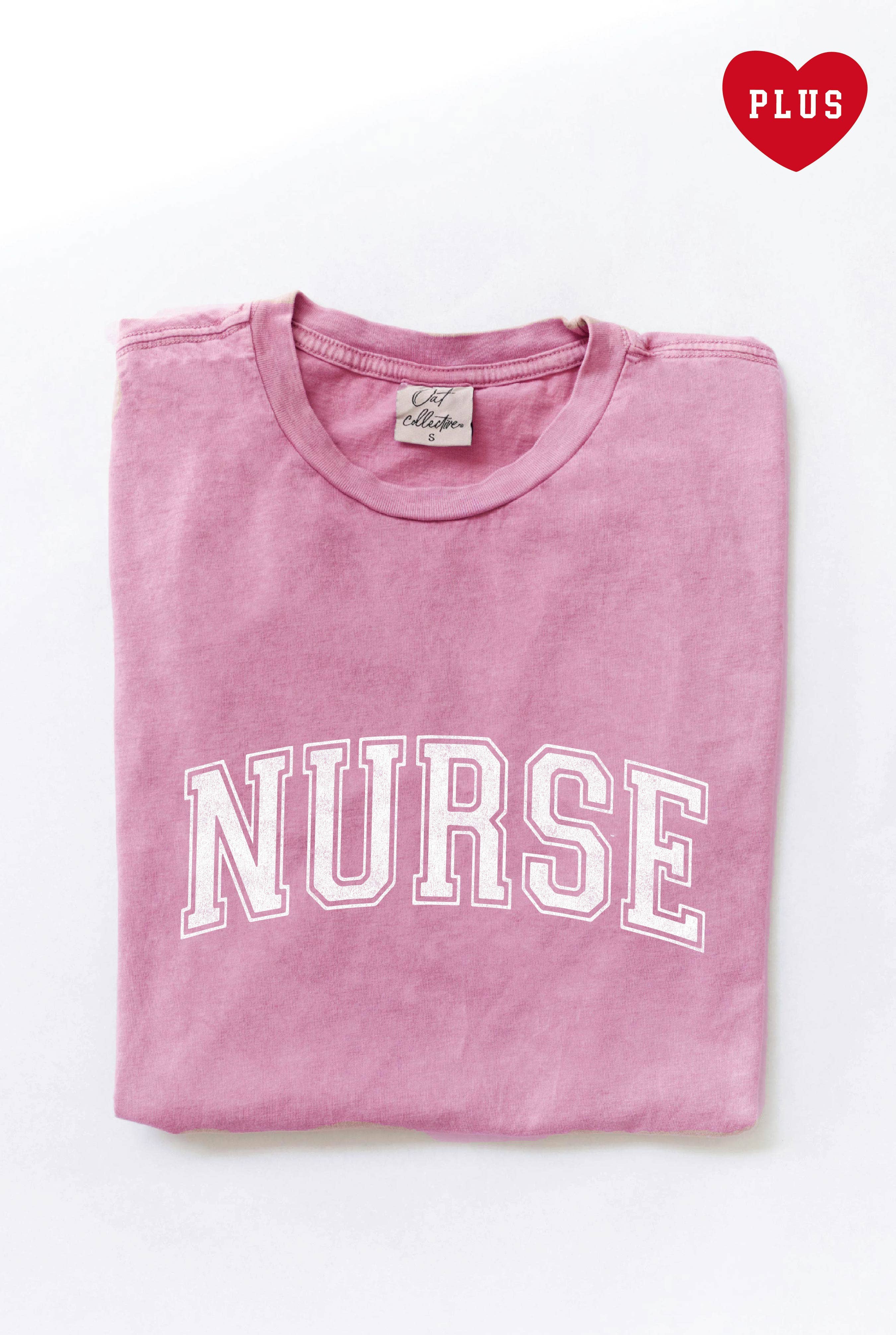 Nurse Graphic Plus Size Mineral Washed Graphic Top