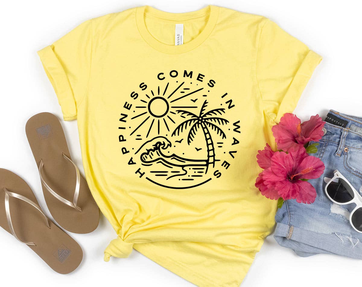 Happiness Comes in Waves - Beach Life Vacation T-Shirt