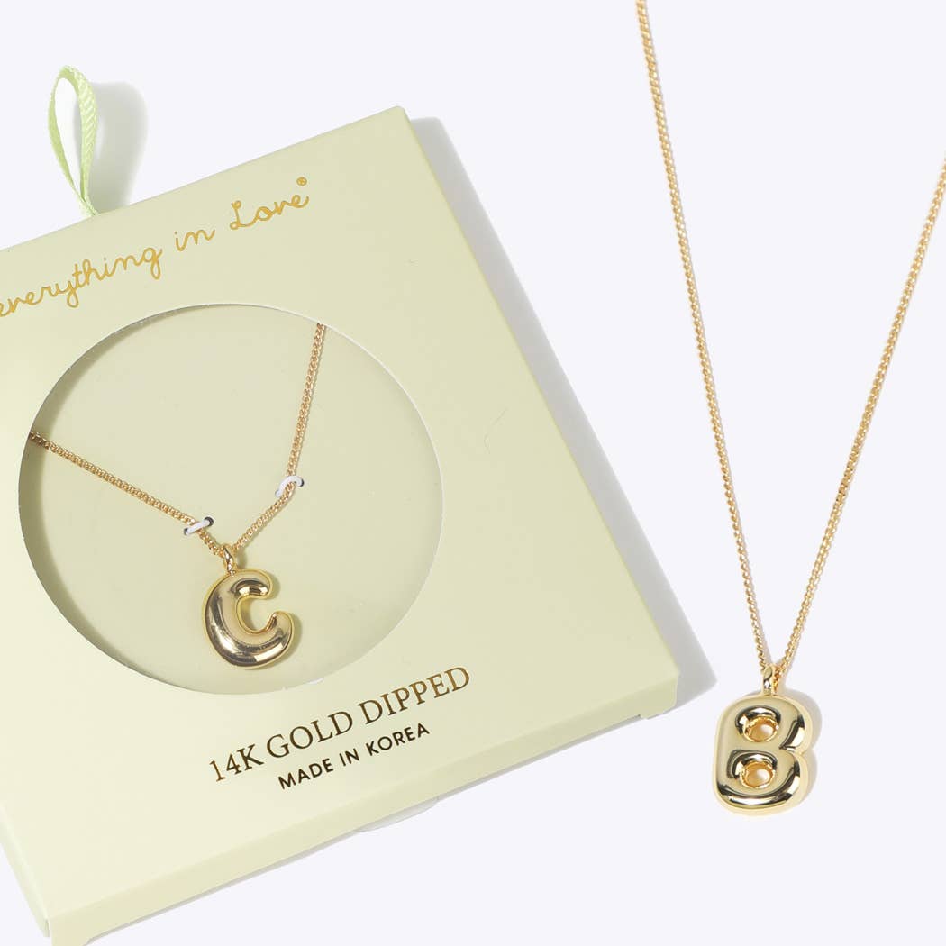14K Dipped Bubble Alphabet Letter Pendant Necklace
