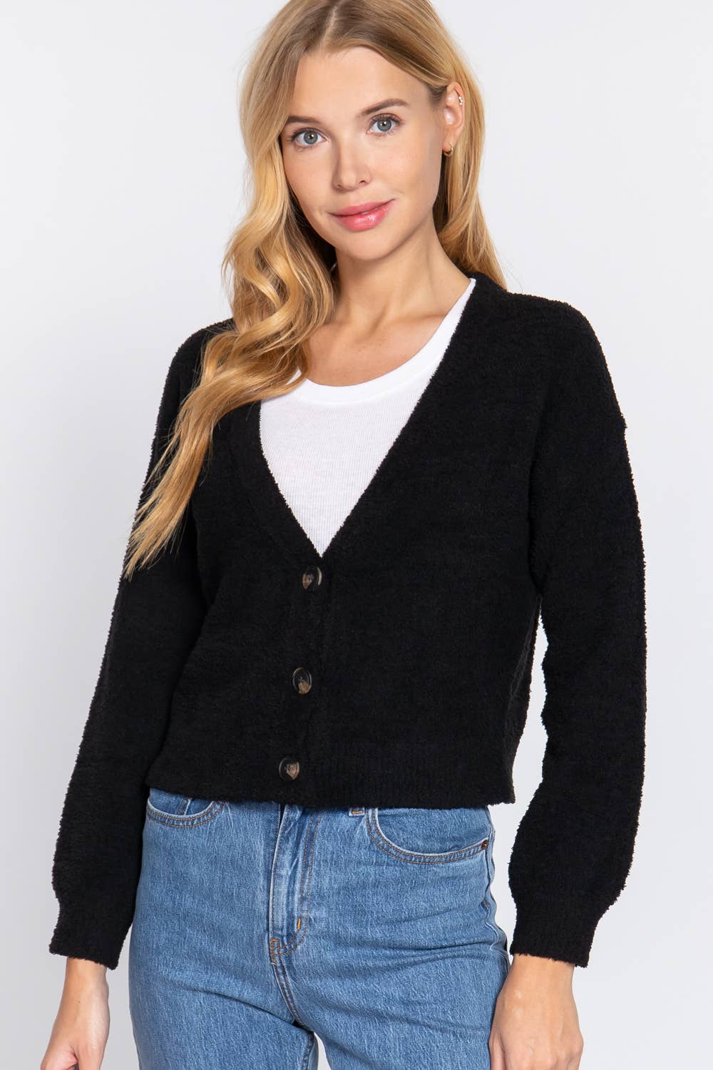Long Slv V Neck Sweater Cardigan
