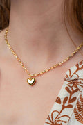 14K Gold Plated Stainless Steel Puff Heart Chain Necklace