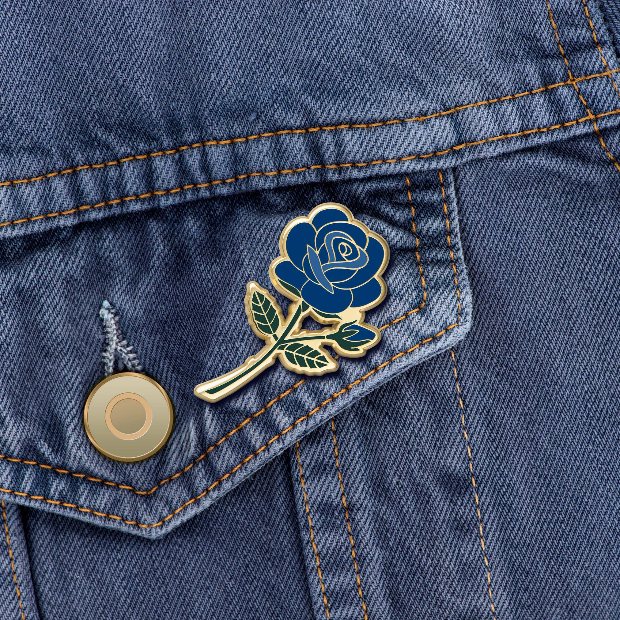 Blue Rose Flower Enamel Pin | June Birth Month Flower
