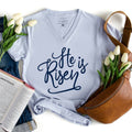 He Is Risen Graphic Easter V-Neck T-Shirt