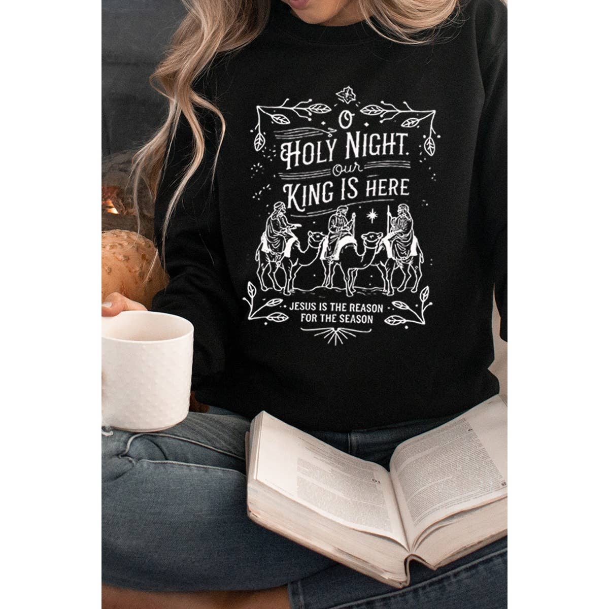 Holy Night  Vintage Christmas Graphic Sweatshirts
