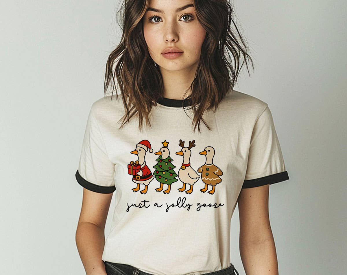 Just A Jolly Goose Christmas Tis the Season Ringer Shirt