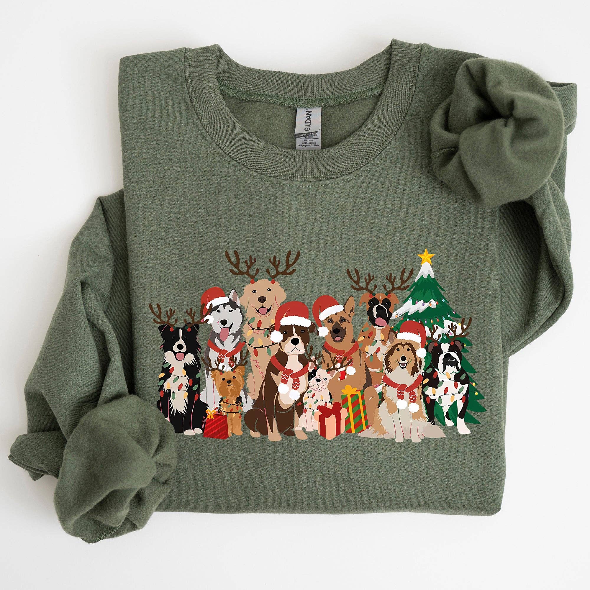 Christmas Dogs, Antlers, Reindeer Santa Dog Lover Sweatshirt
