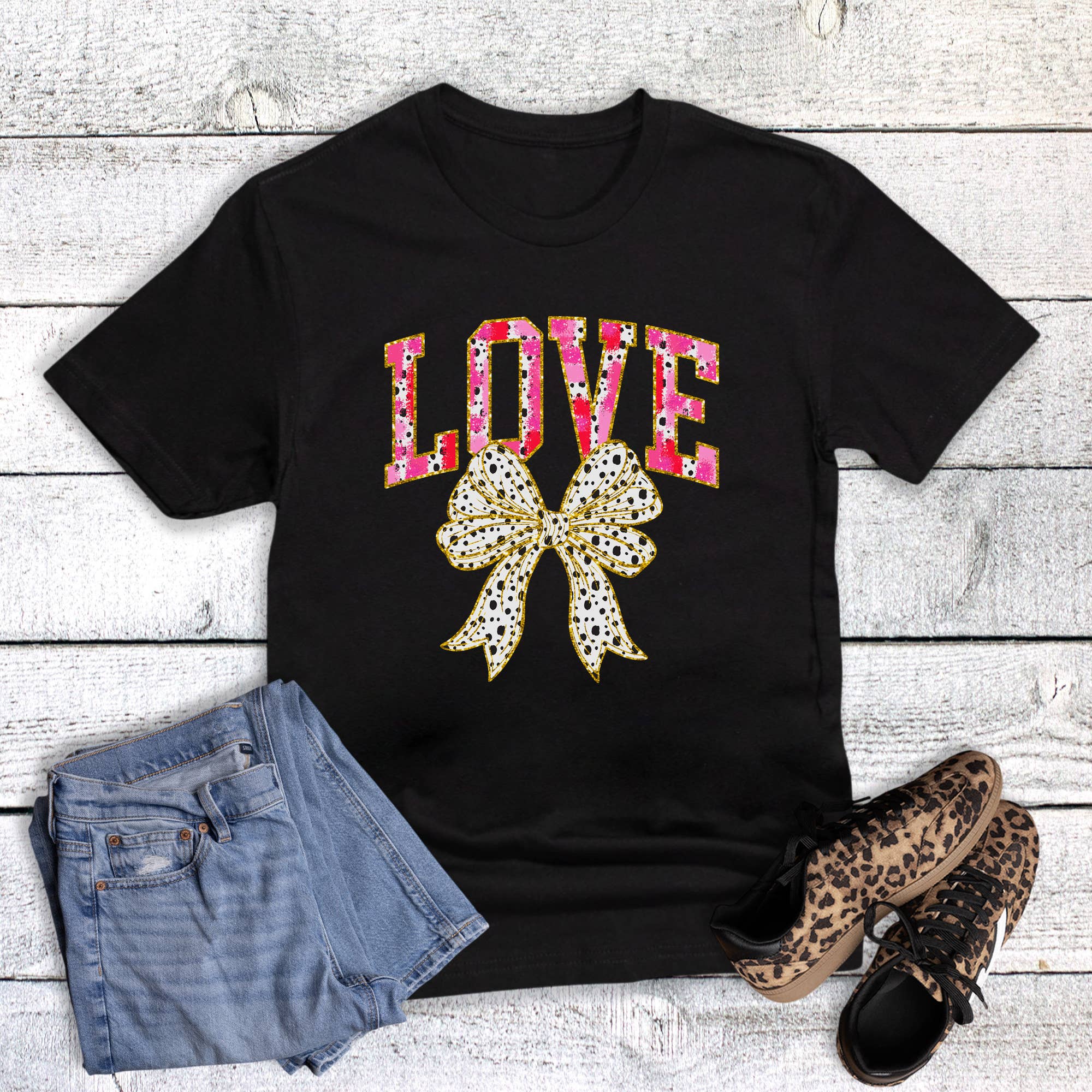 Valentine Brushstroke Love Coquette Bow Graphic Tee