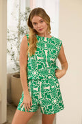 Tropical Print Crew Neck Summer Blouse