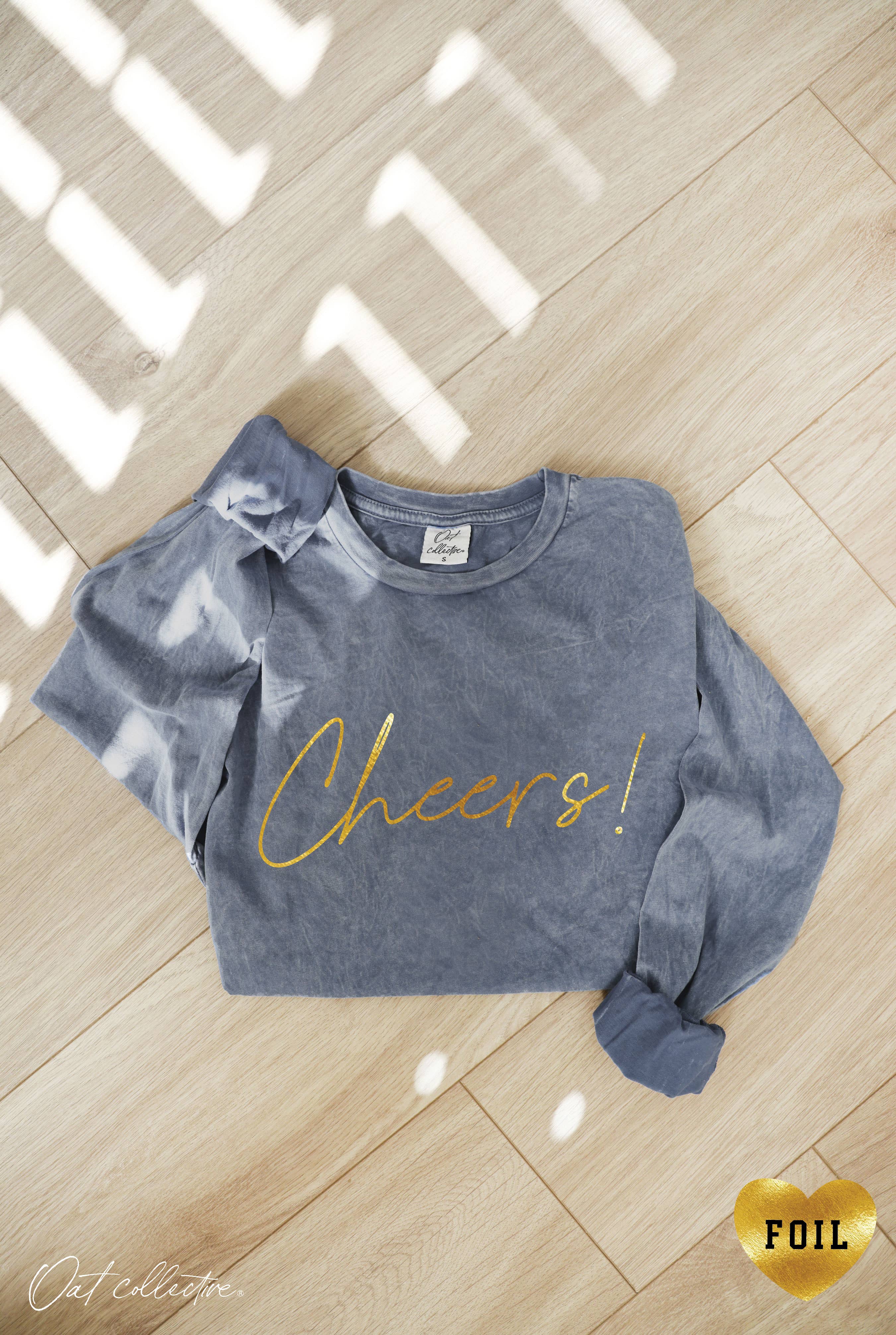 Cheers! Foil Mineral Washed Long Sleeve Graphic