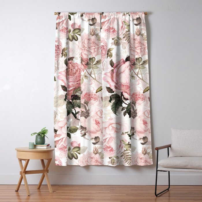 Vintage & Shabby Chic - Sepia Pink Roses  Window Curtain Gallery Image 5