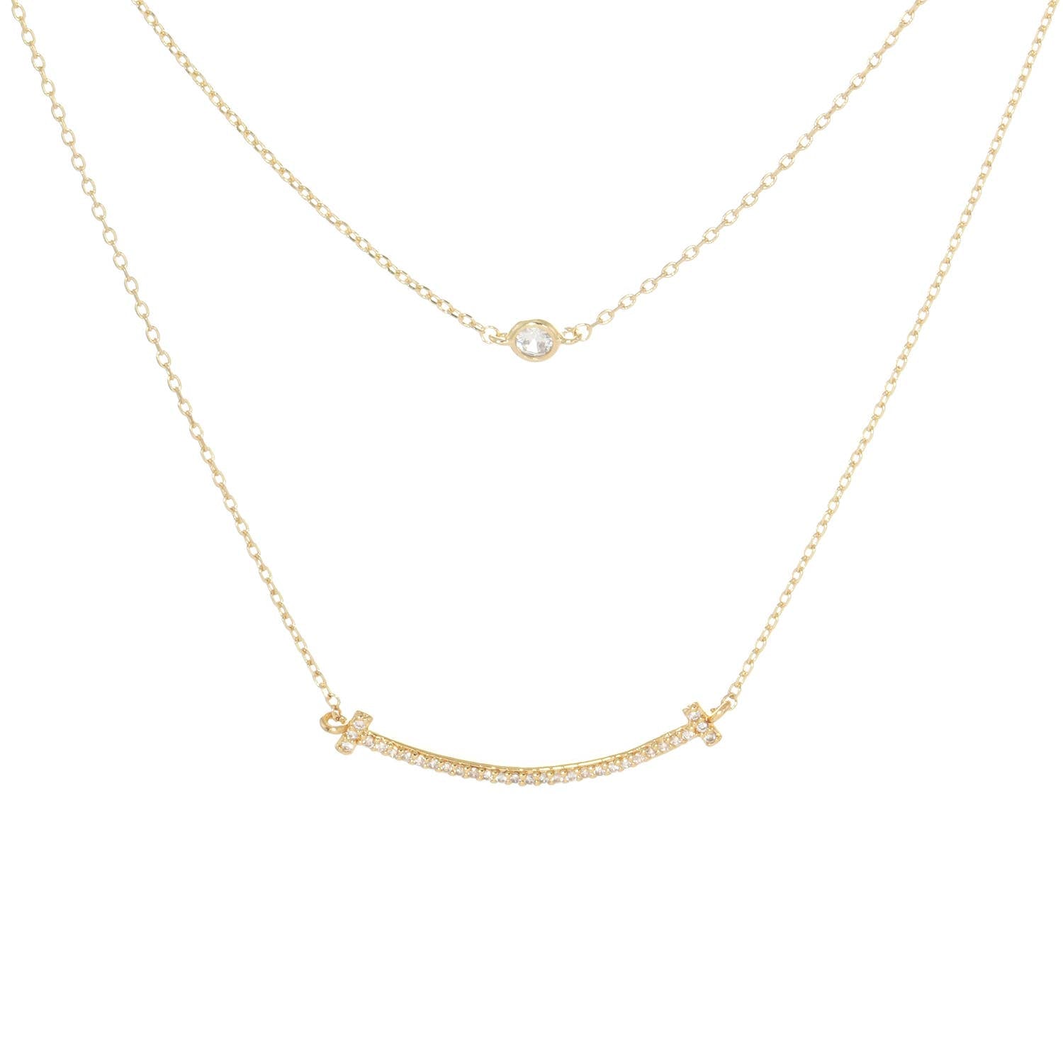 Cubic Zirconia Gold Dipped Layered Necklace