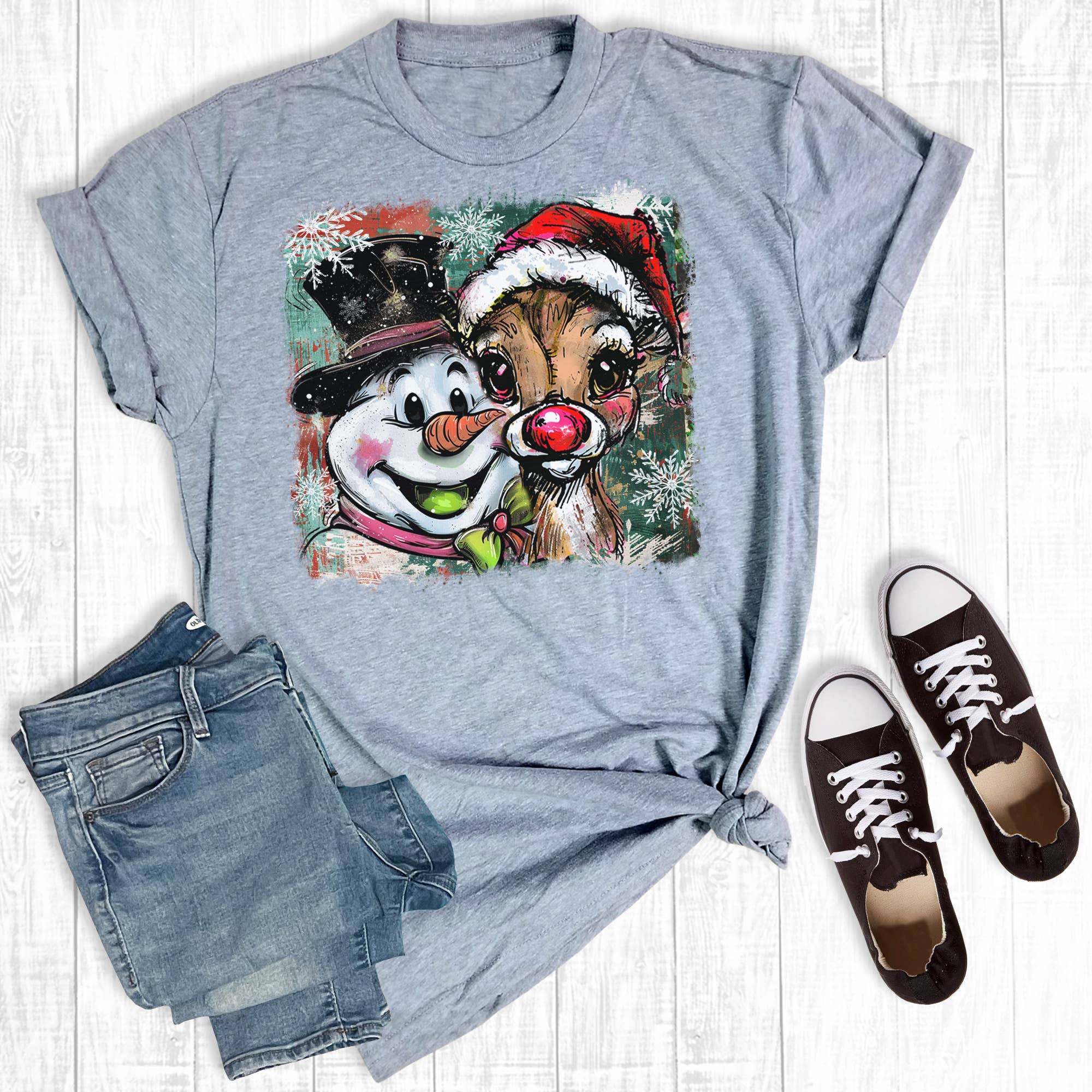 Christmas Frosty the Snowman and Rudolph Graphic Tee