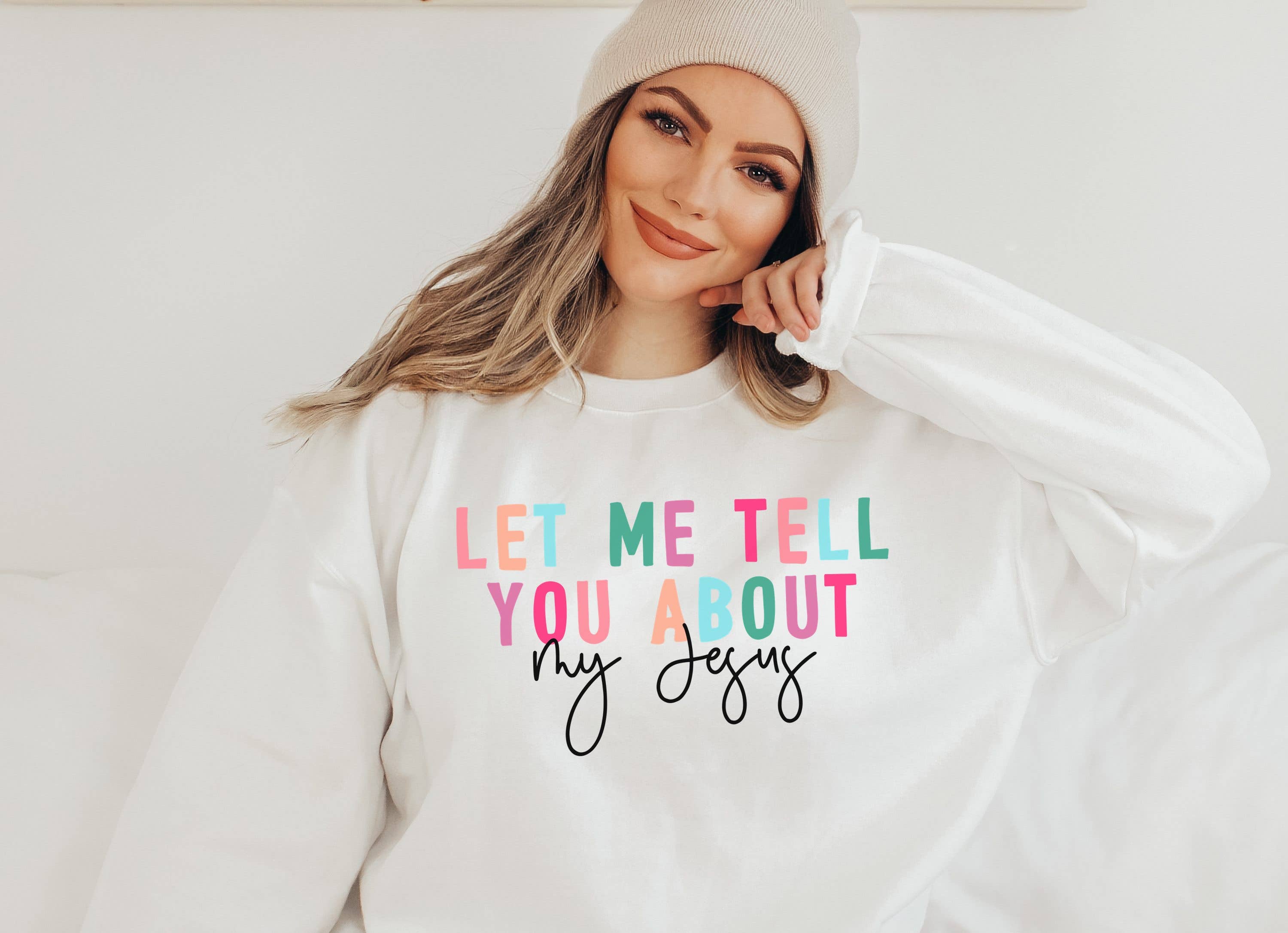 Let Me Tell You About My Jesus Color Crew Neck Sweatshirt