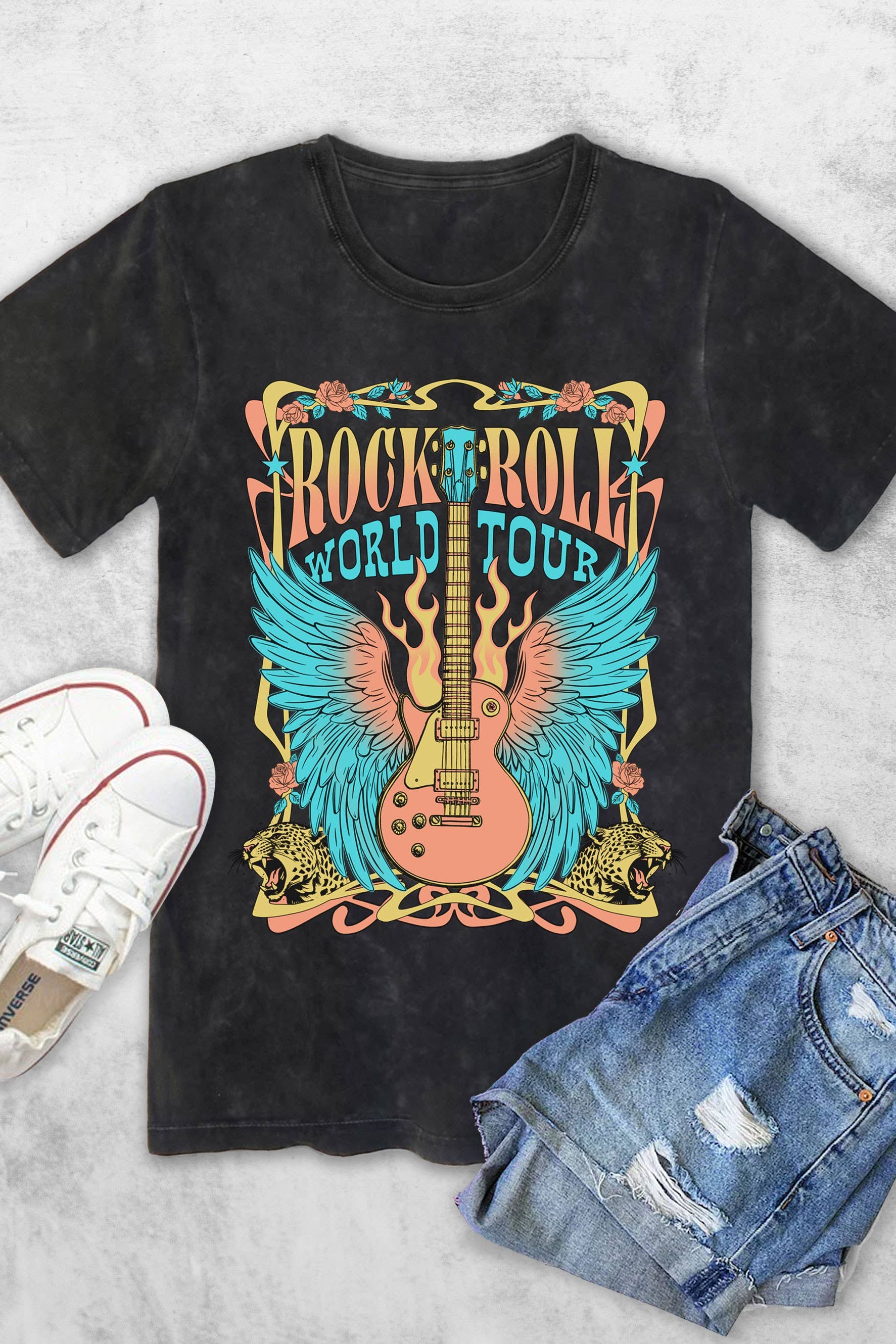 Rock and Roll Wings Guitar Women's Vintage Graphic Tshirts