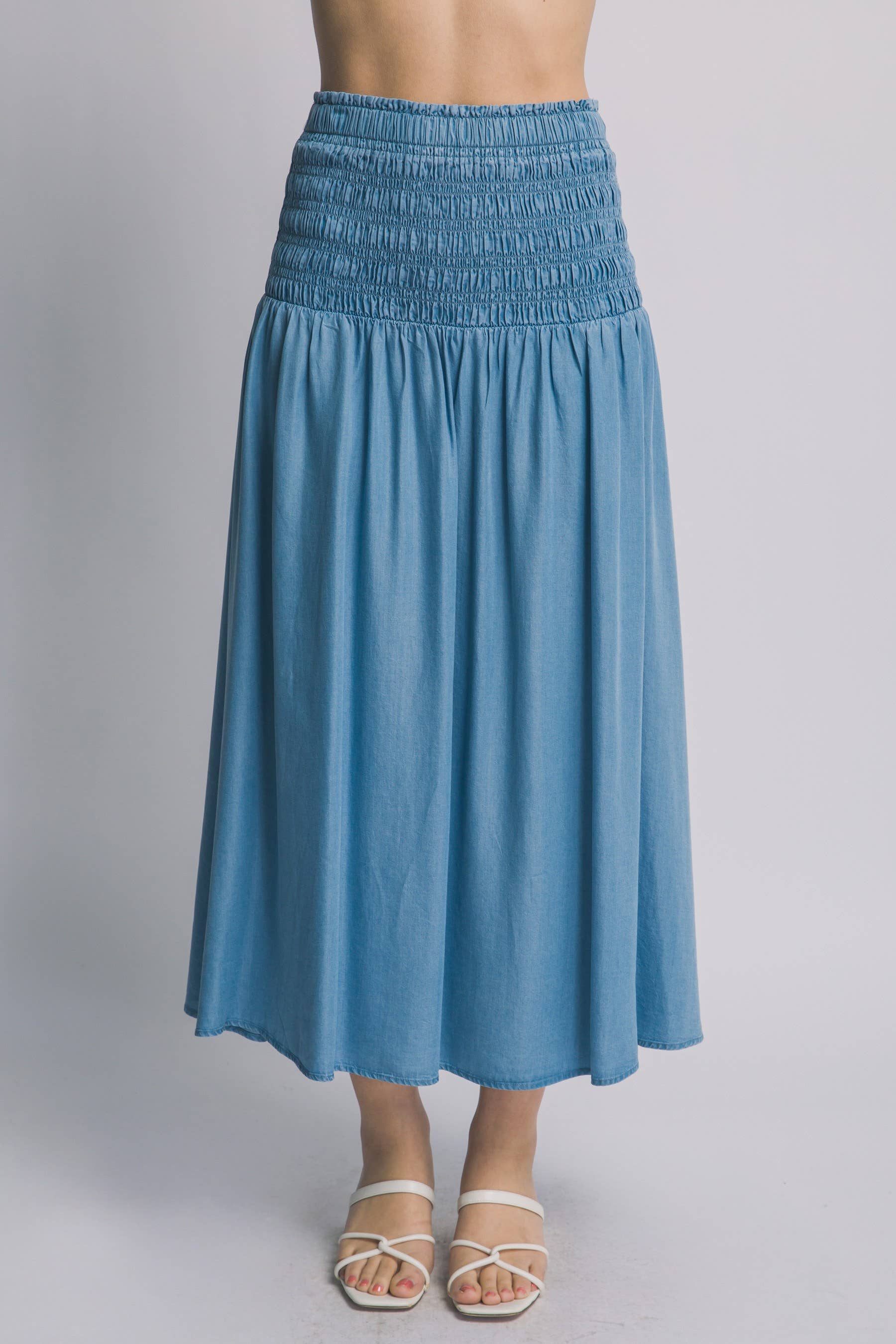 ..0126 Smocked-Waist Midi Skirt SI-29422