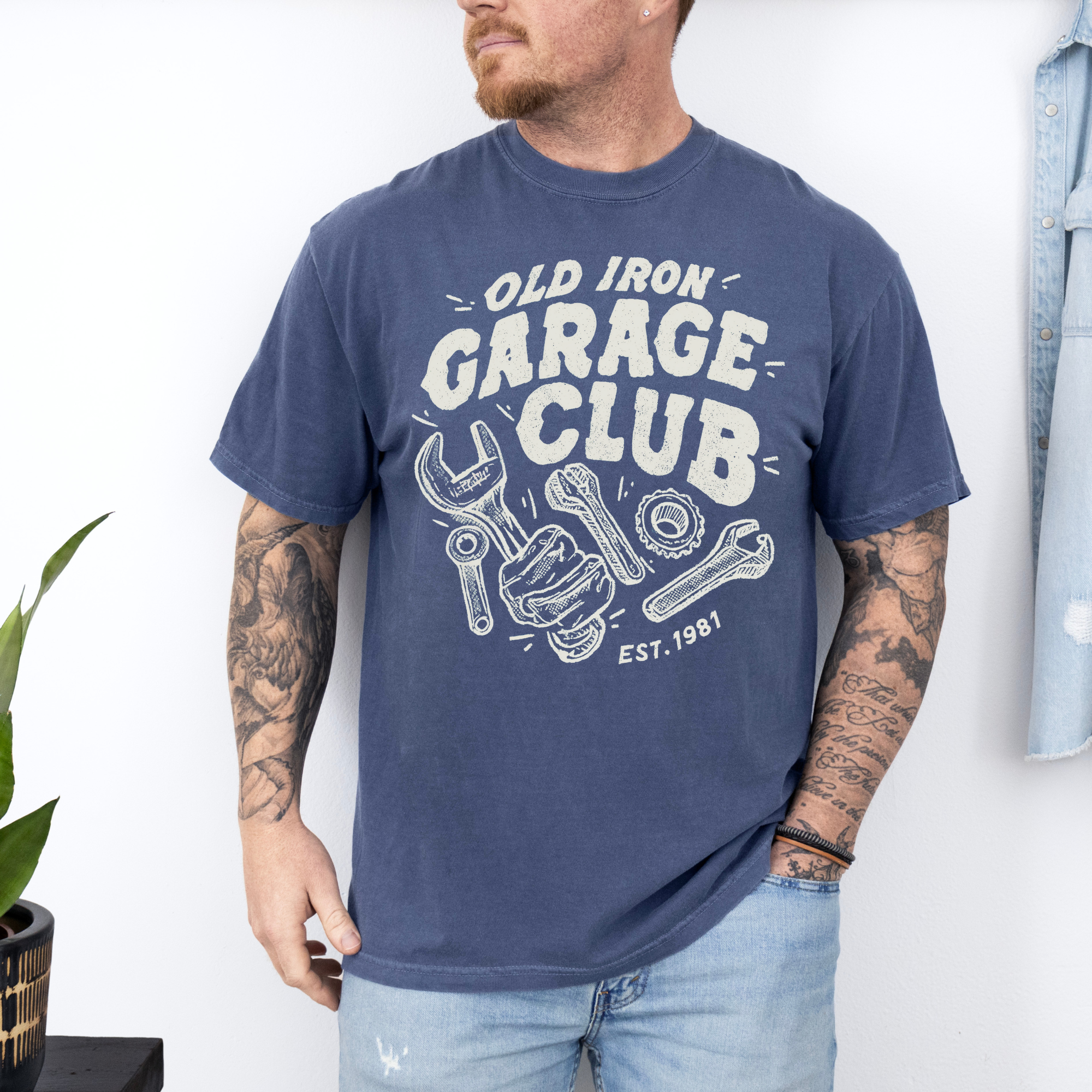 Fathers Day: Old Iron Garage On Midnight Comfort Colors
