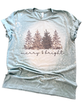 Merry + Bright Christmas Trees Bleached Tee