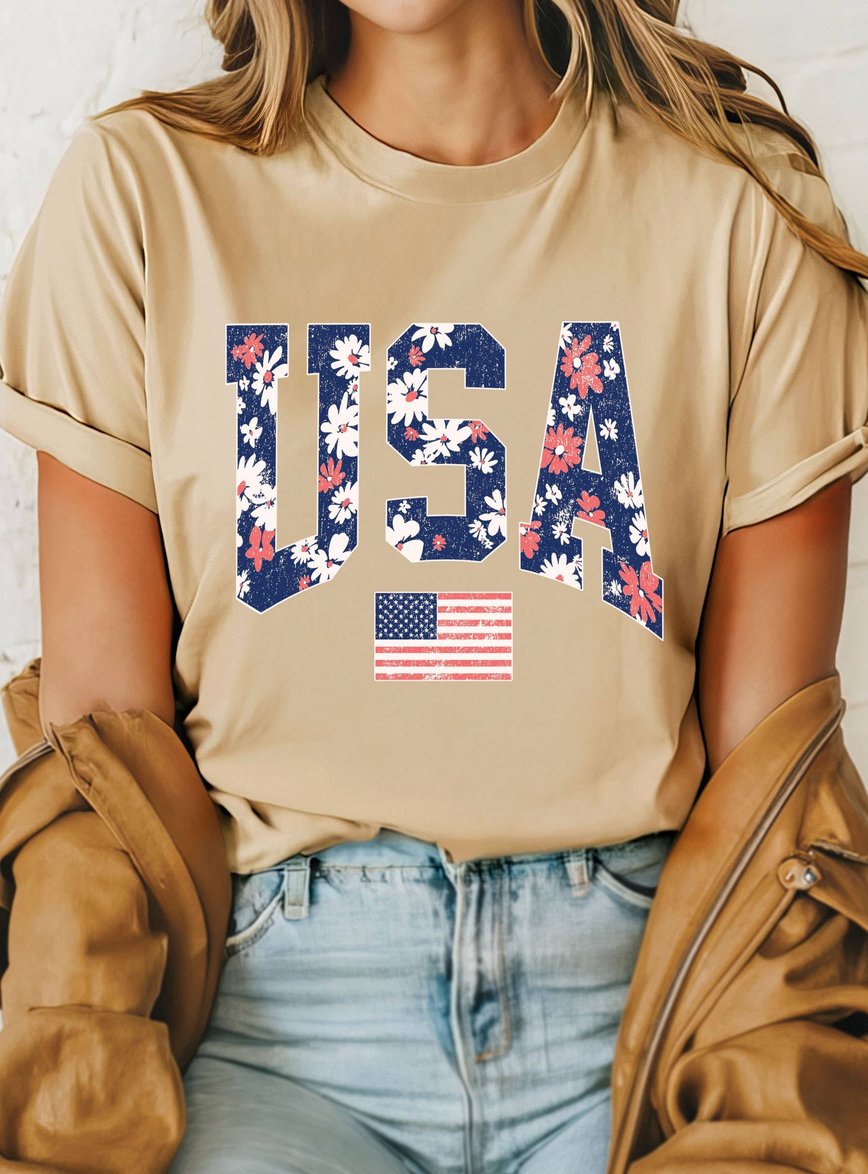 USA Flower Graphic Tshirts