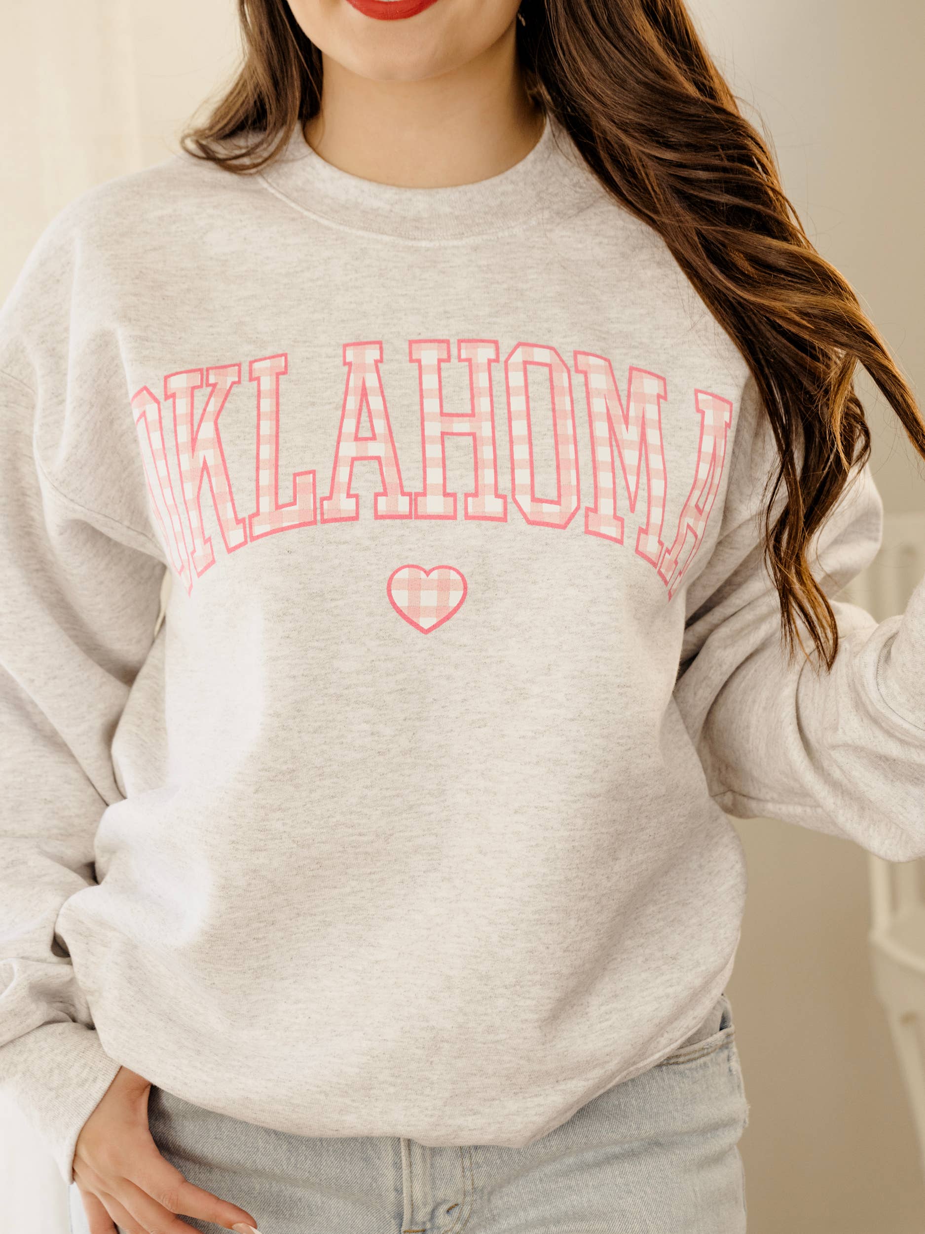 Oklahoma Gingham Heart Gray Sweatshirt