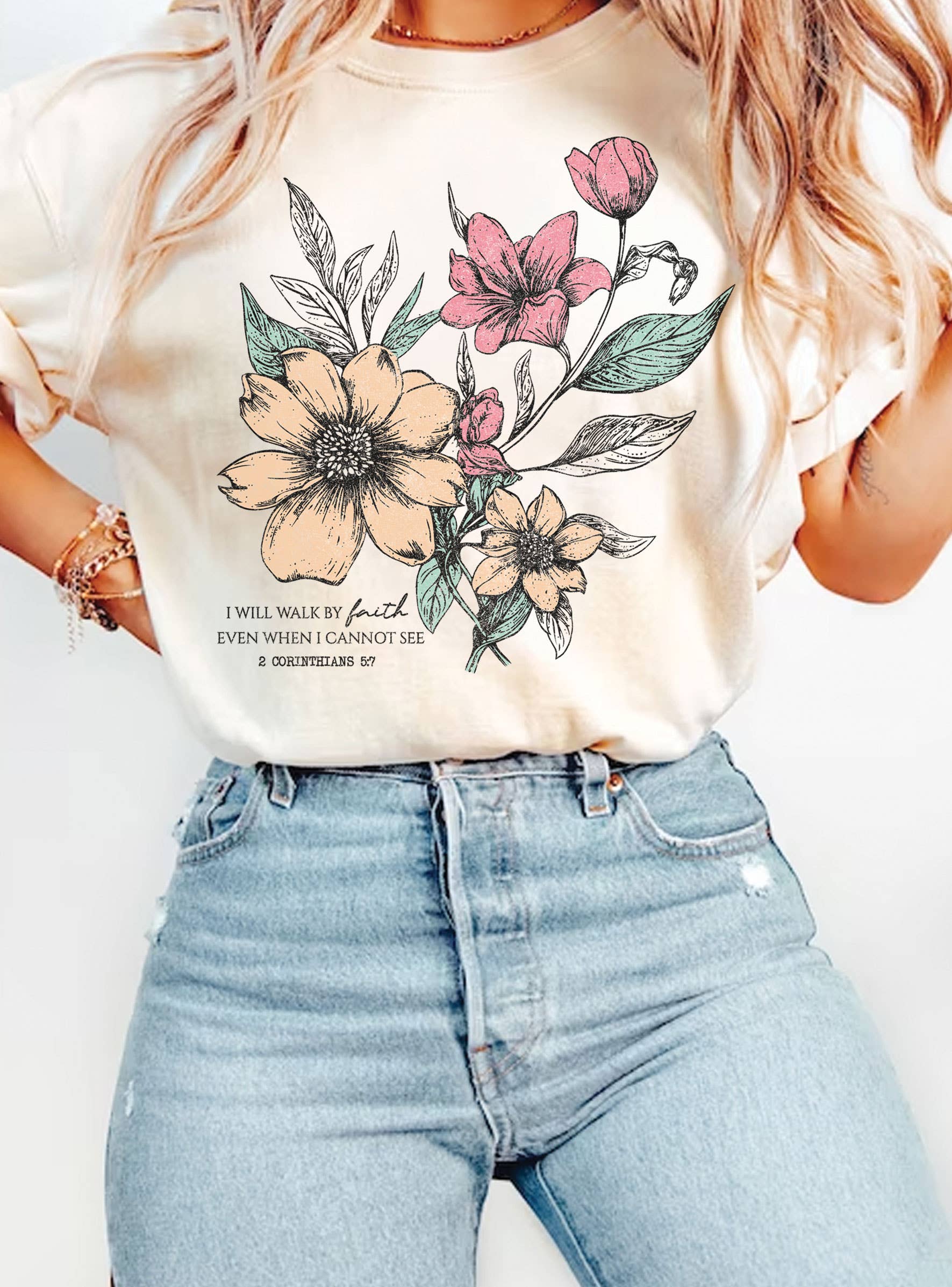 I Will Walk Faith Floral Graphic Tshirts