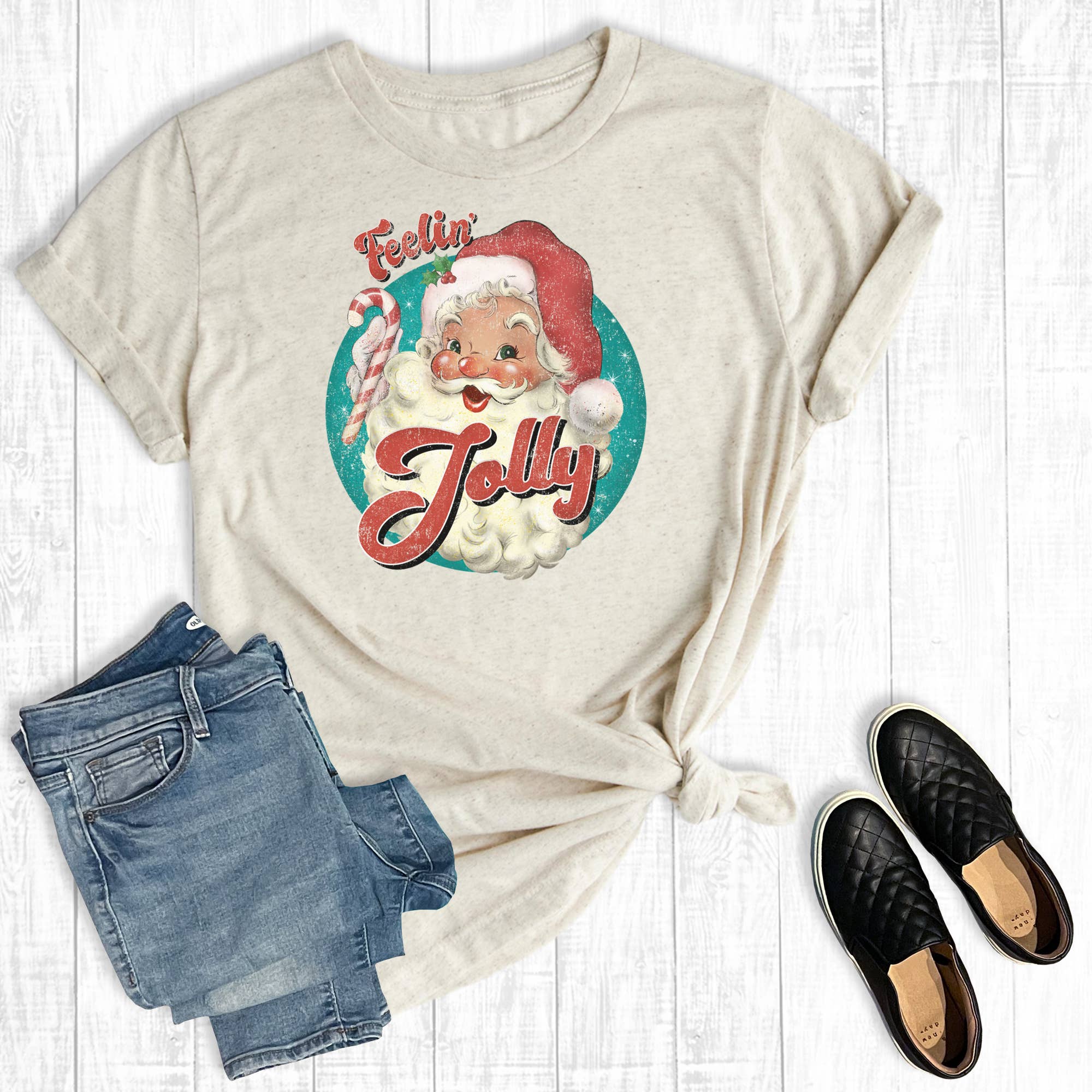 Retro Christmas Feeling Jolly Santa Graphic Tee