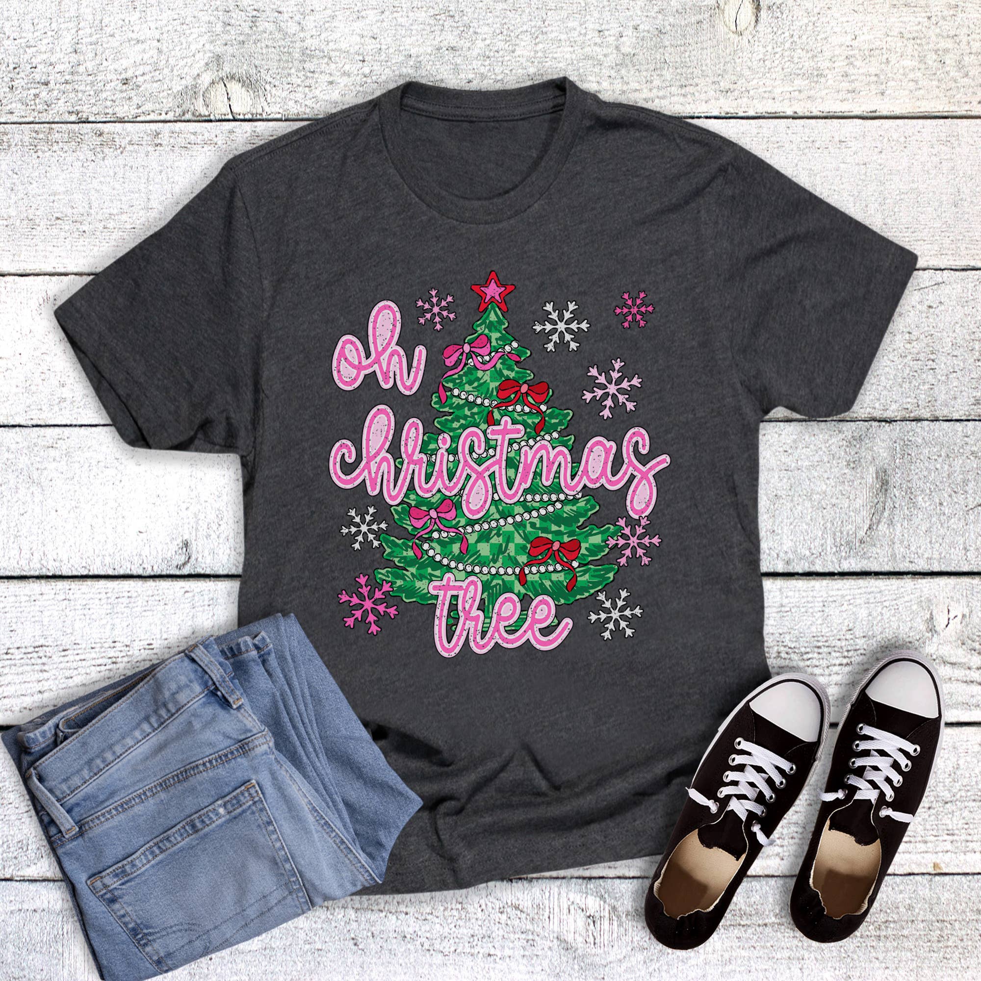 Retro Oh Christmas Tree Snowflakes Graphic Tee