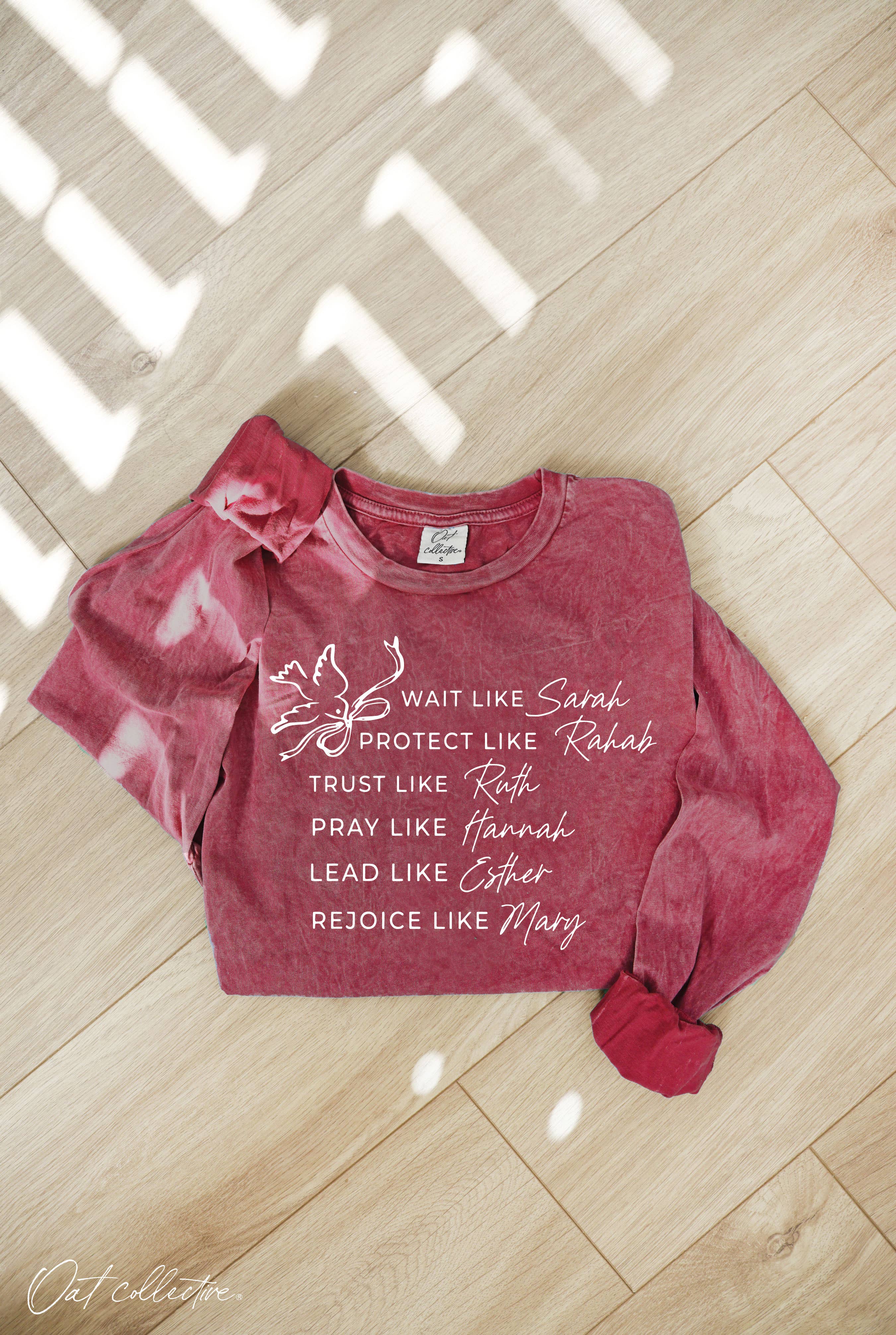 Women of the Bible Mineral Washed Long Sleeve Graphic