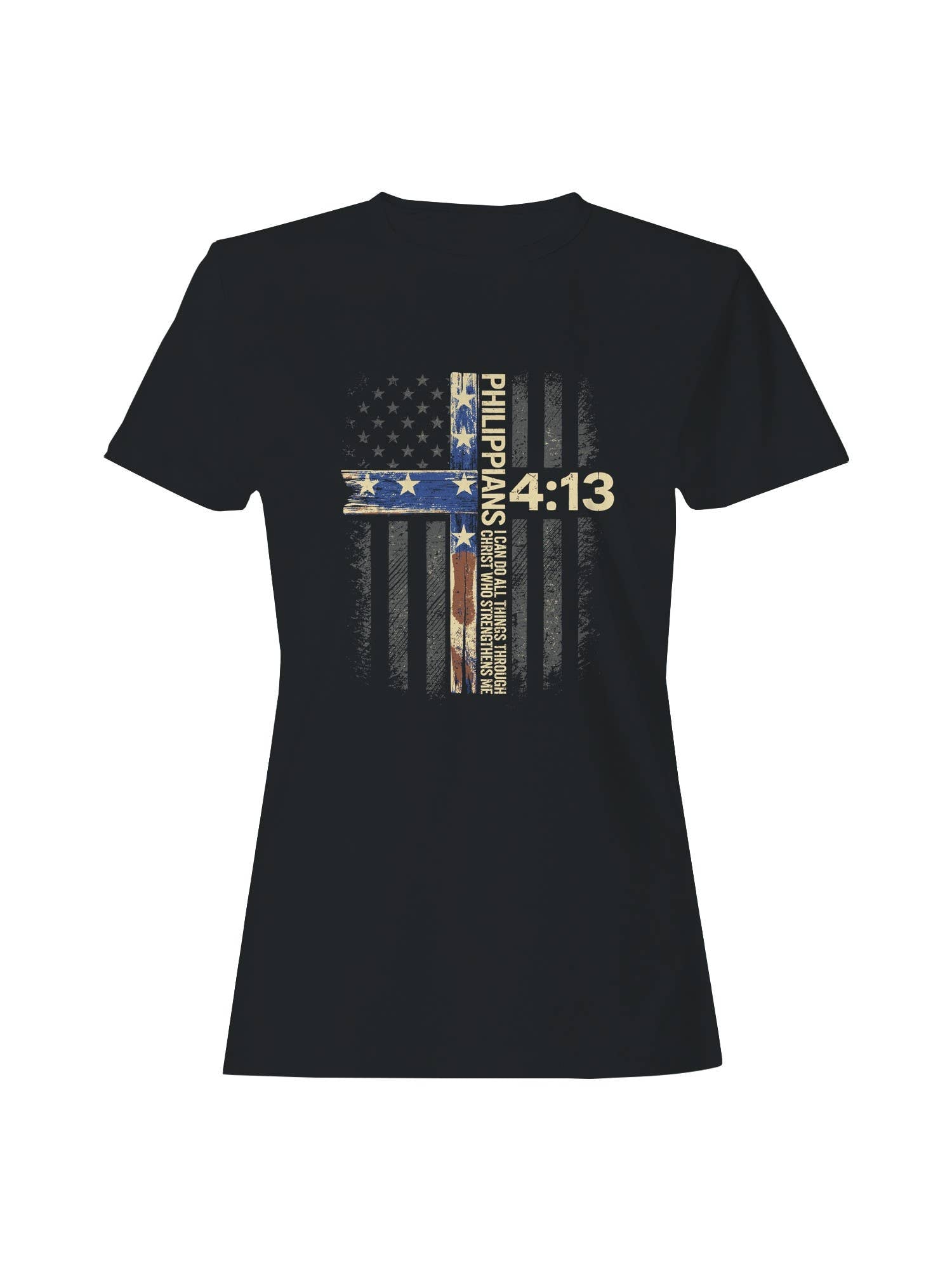 Philippians 4:13 Patriotic Cross Women's T-Shirt