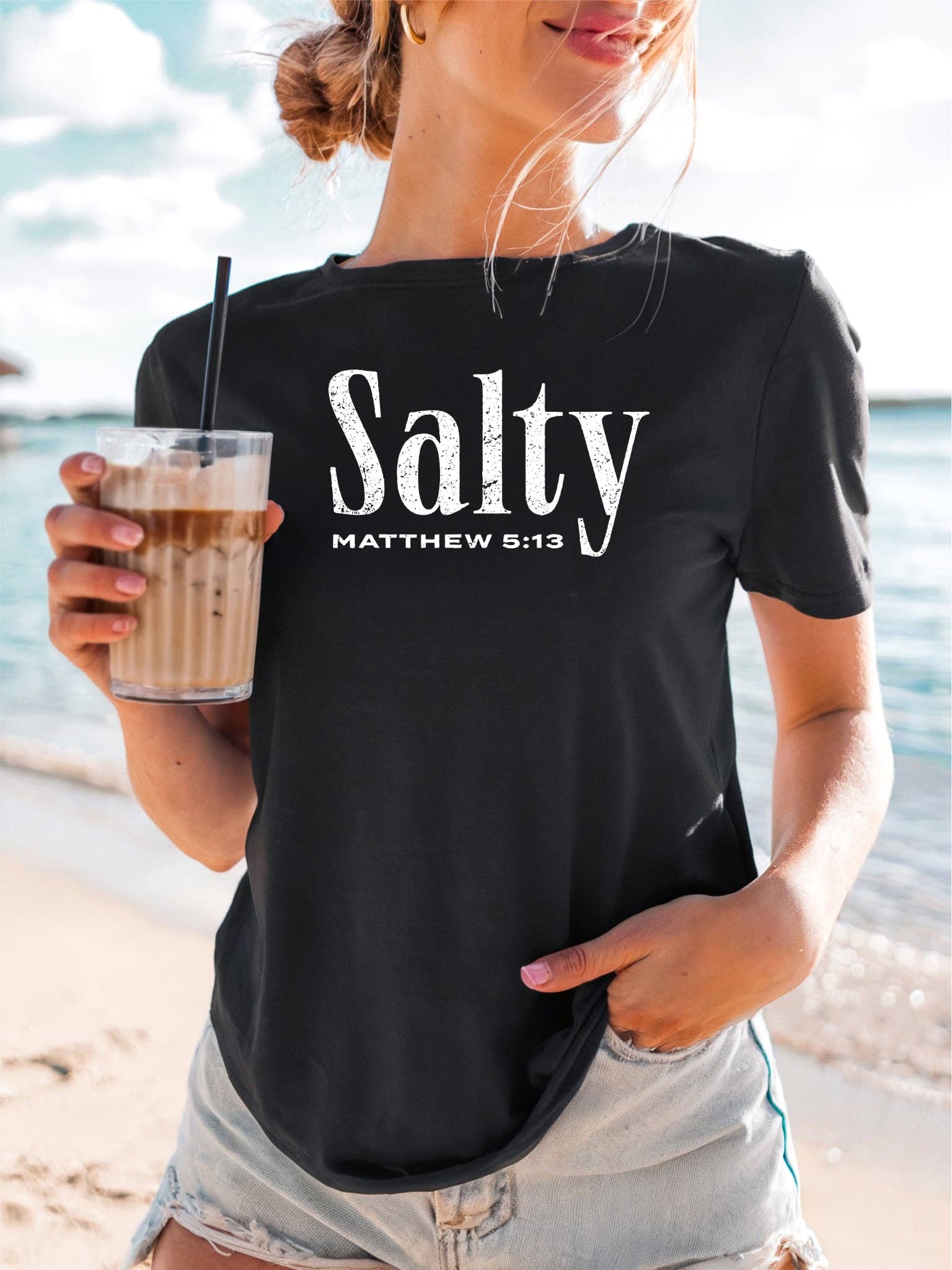Salty Black B Faith Based Summer Graphic Tee