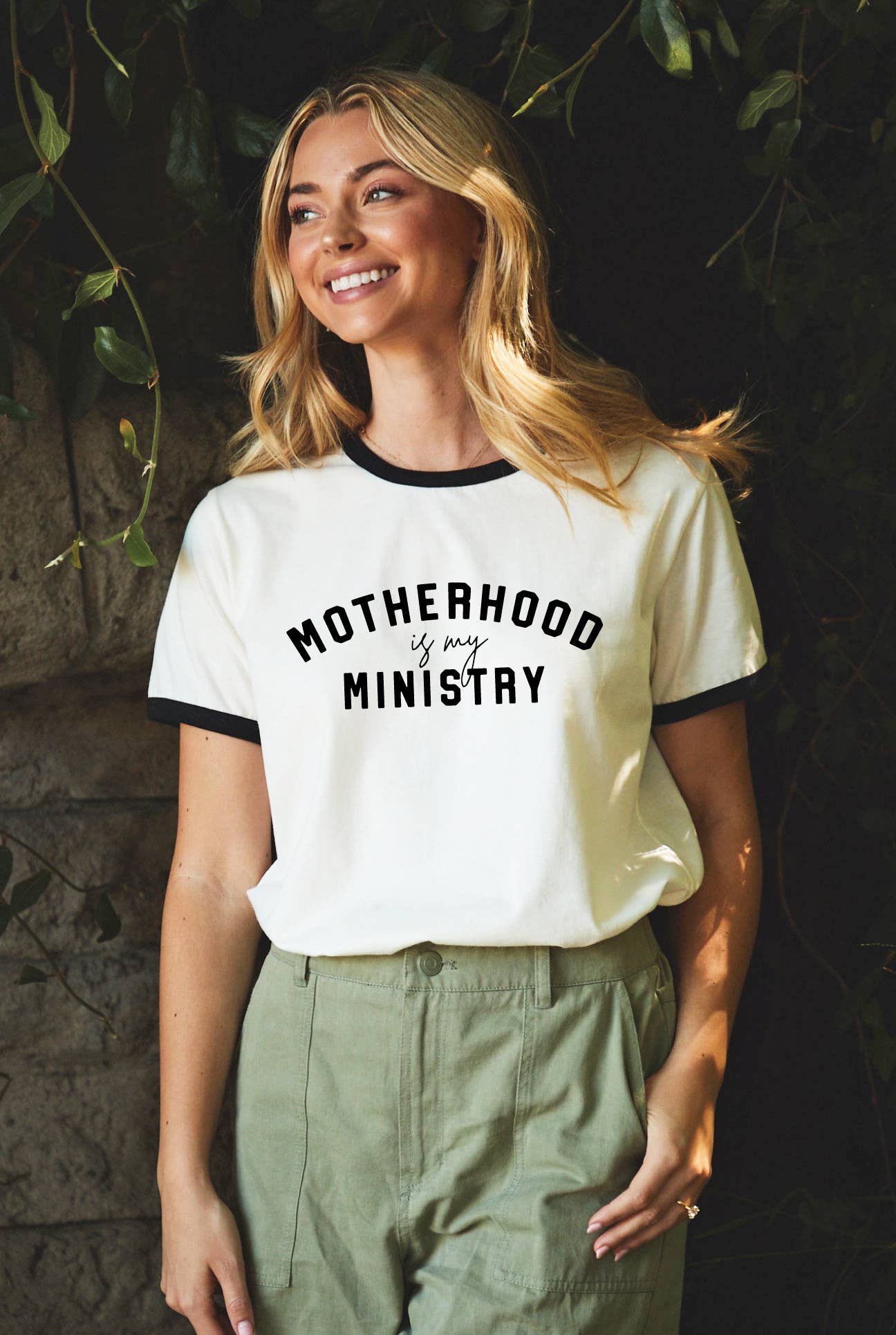 Motherhood Is My Ministry Ringer Graphic Top