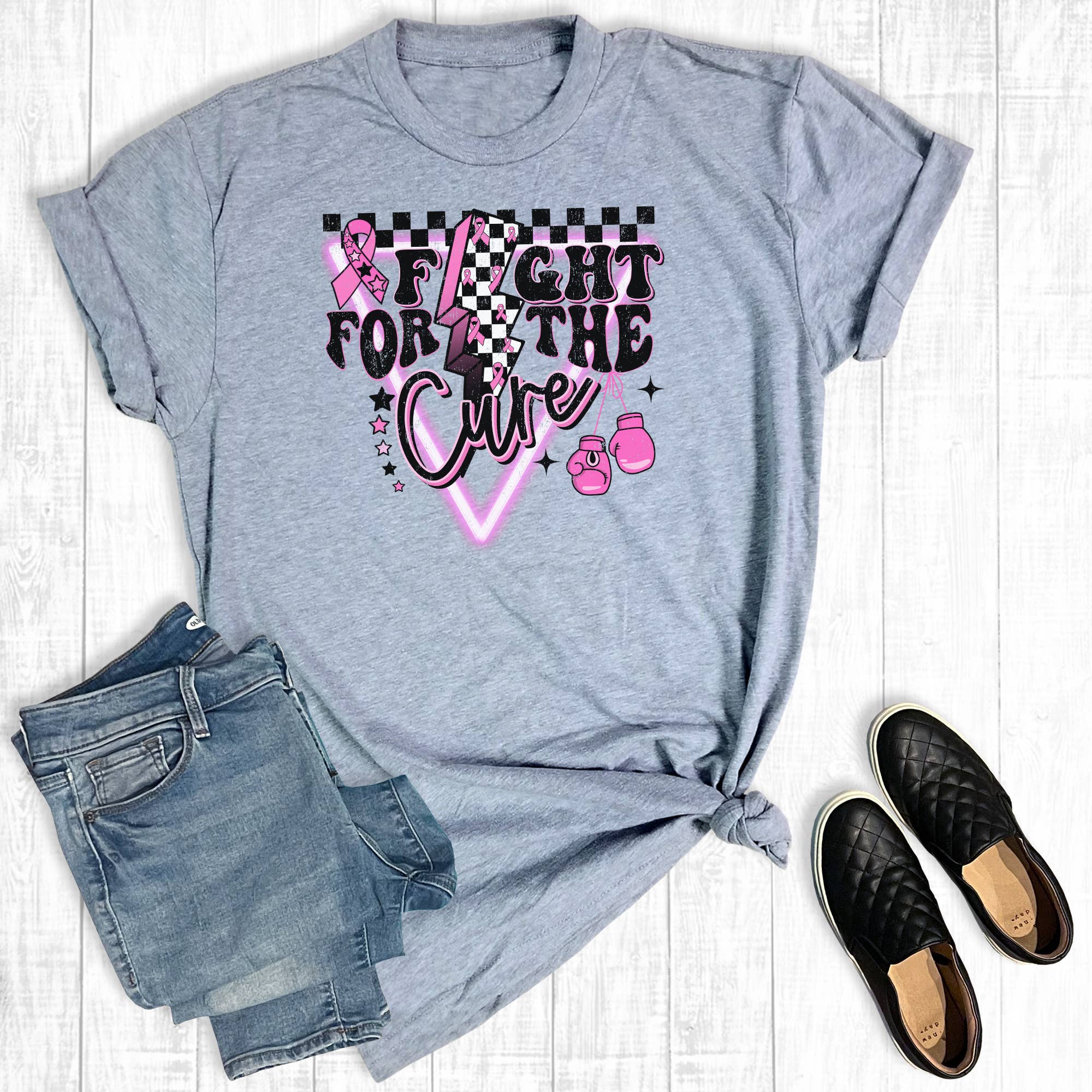 Breast Cancer Fight For the Cure Checkered Graphic Tee