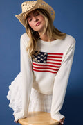 Us Flag Round Neck Sweater Top