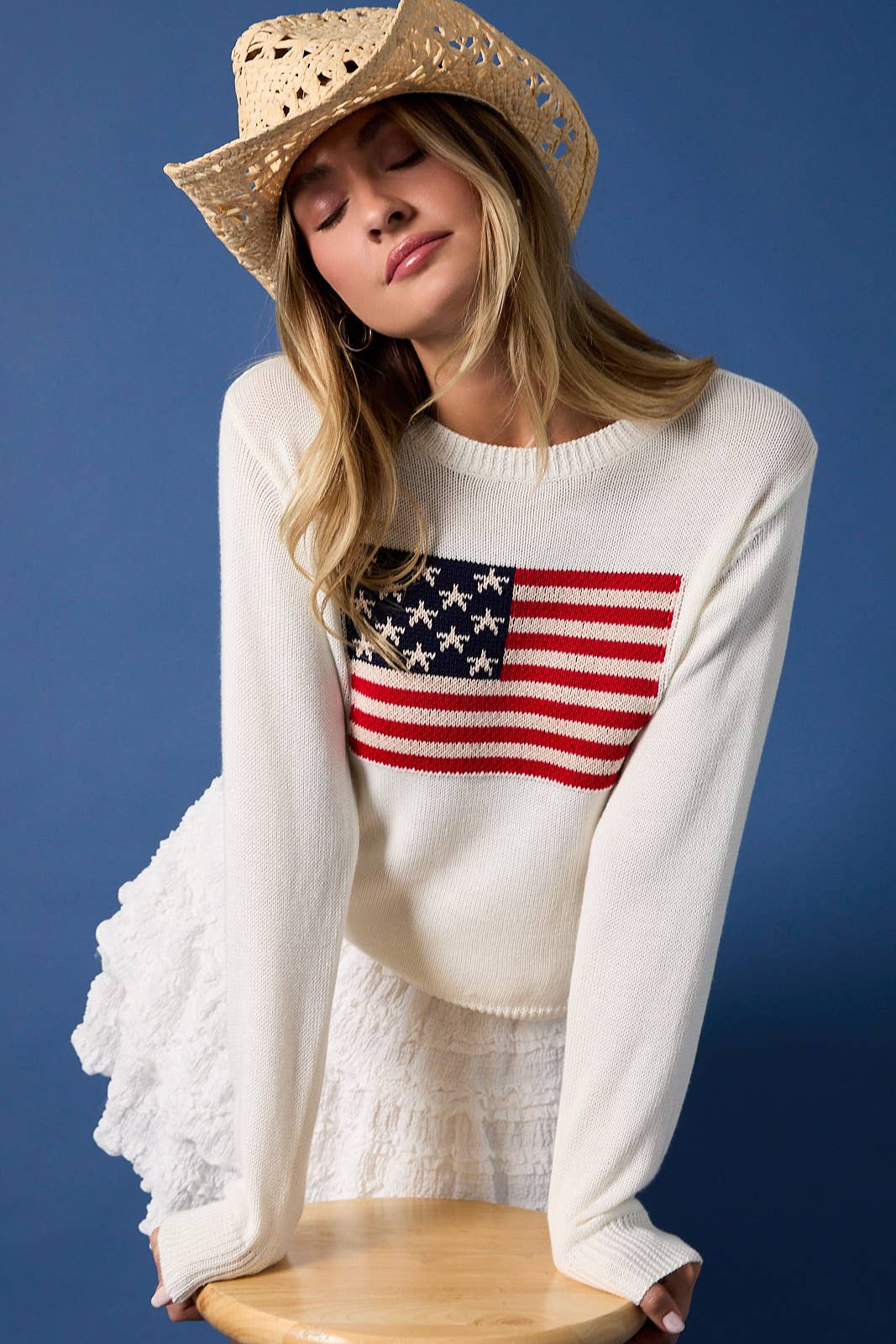 Us Flag Round Neck Sweater Top