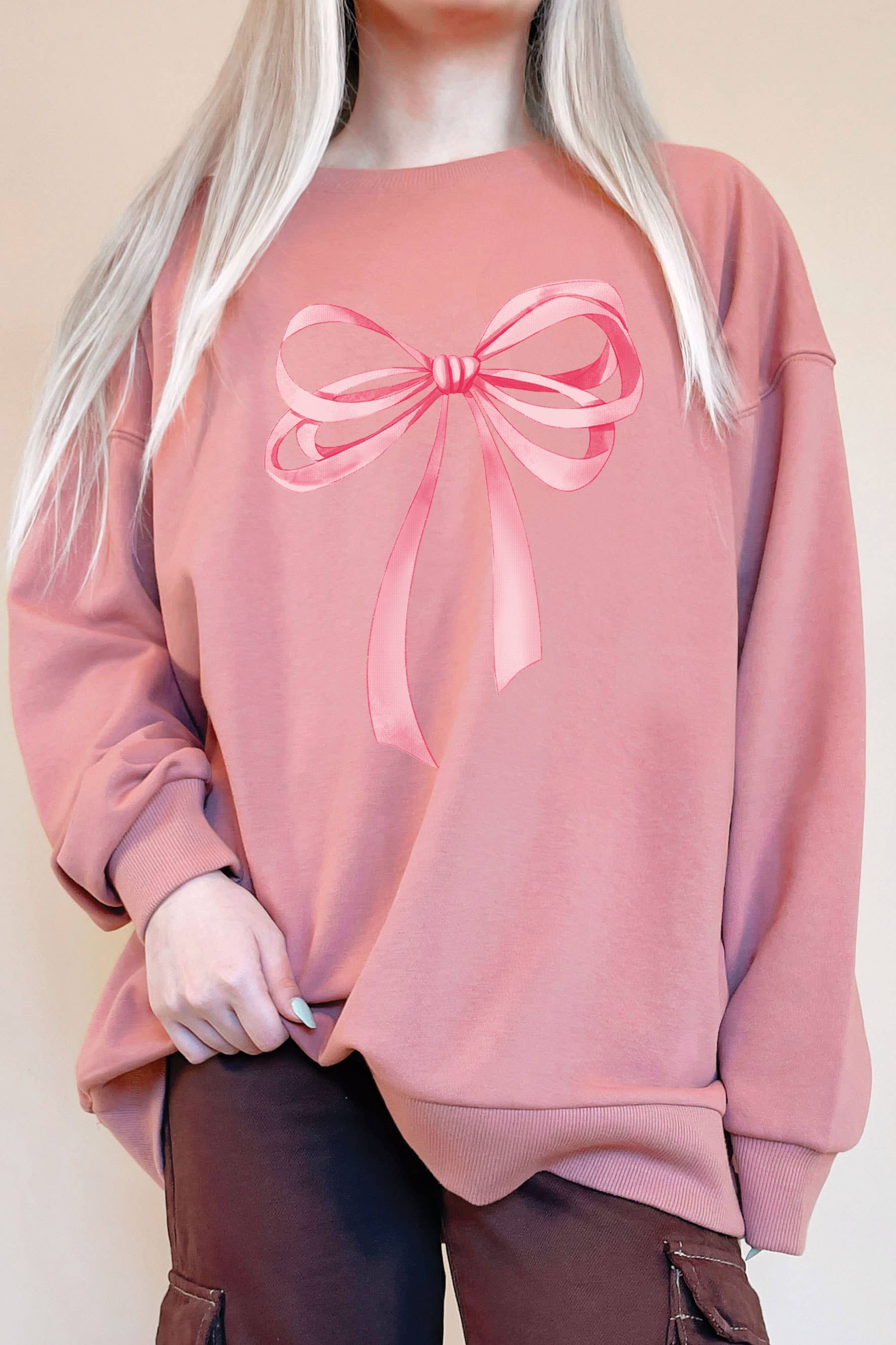 Coquette Pink Bow Oversize Graphic Terry Sweatshirts