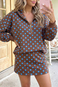 Polka Dot Hooded Long Sleeve Top Casual Mini Skort Set(S-Xl)