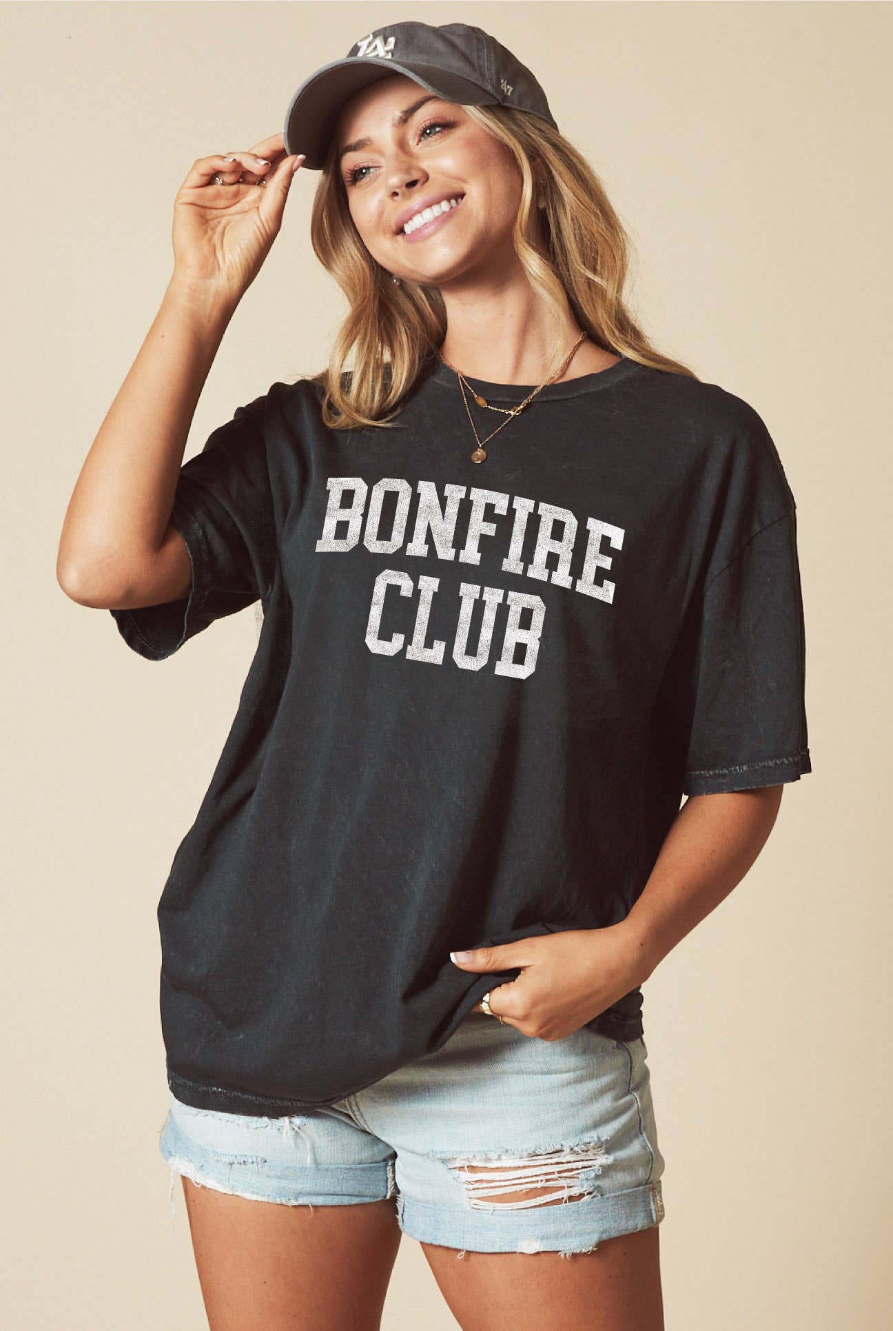Bonfire Club Oversized Mineral Washed Graphic Top