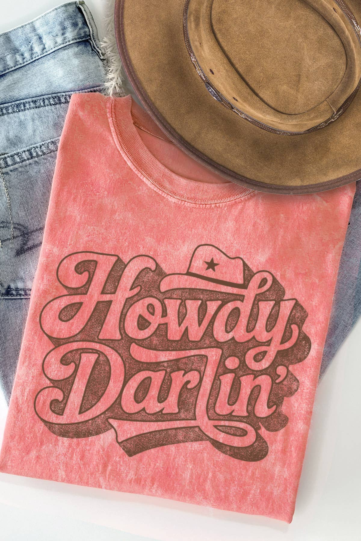 Women Howdy Graphic Print Mineral Wash Loose Top