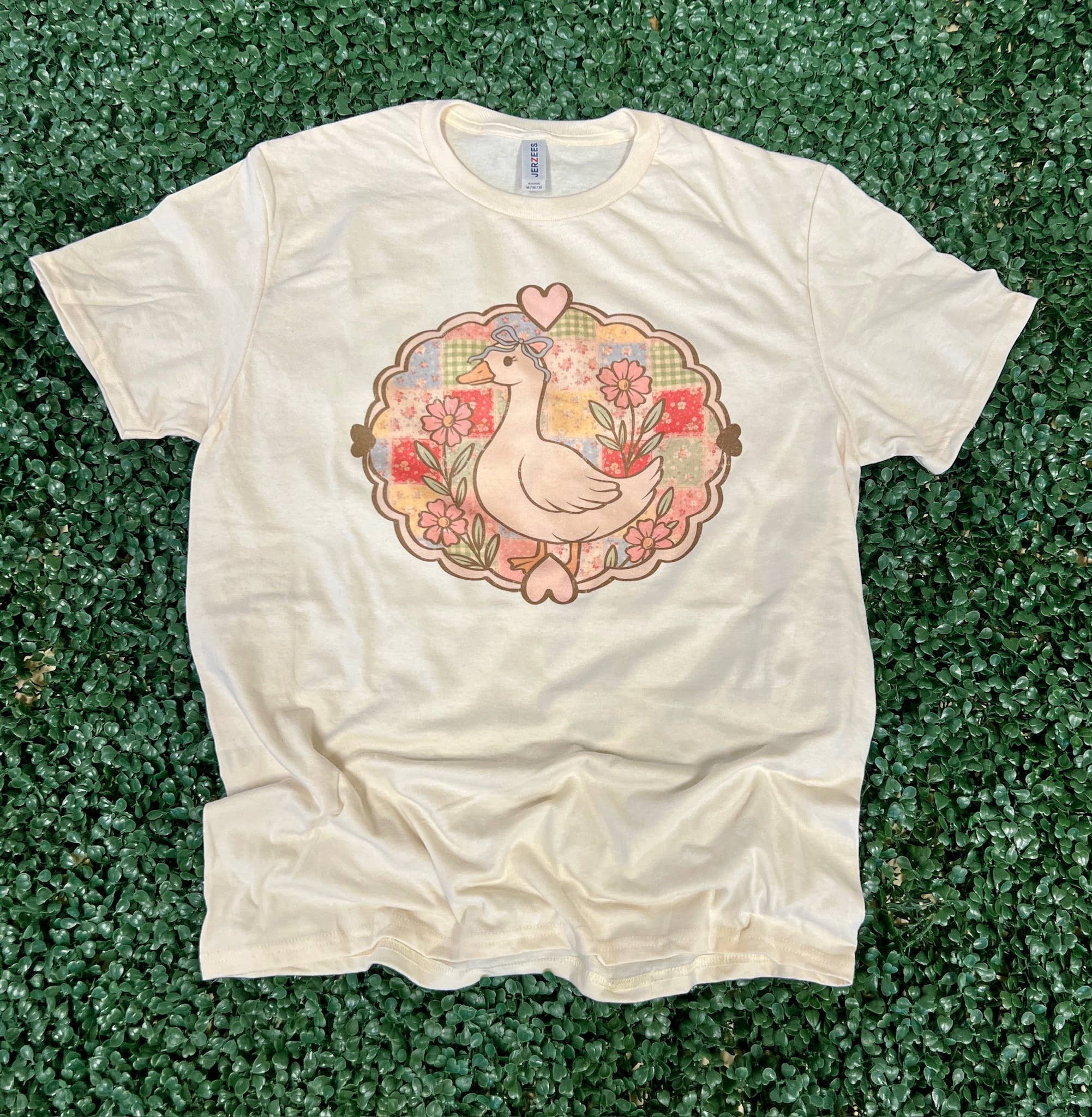Vintage Goose Patchwork with Flowers On Cream Tee