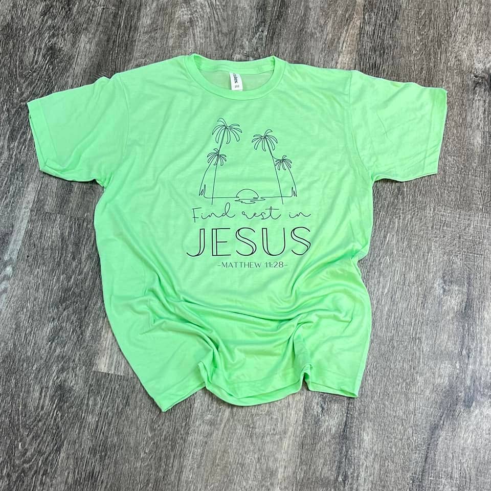 Find Rest in Jesus On Mint Green Tee