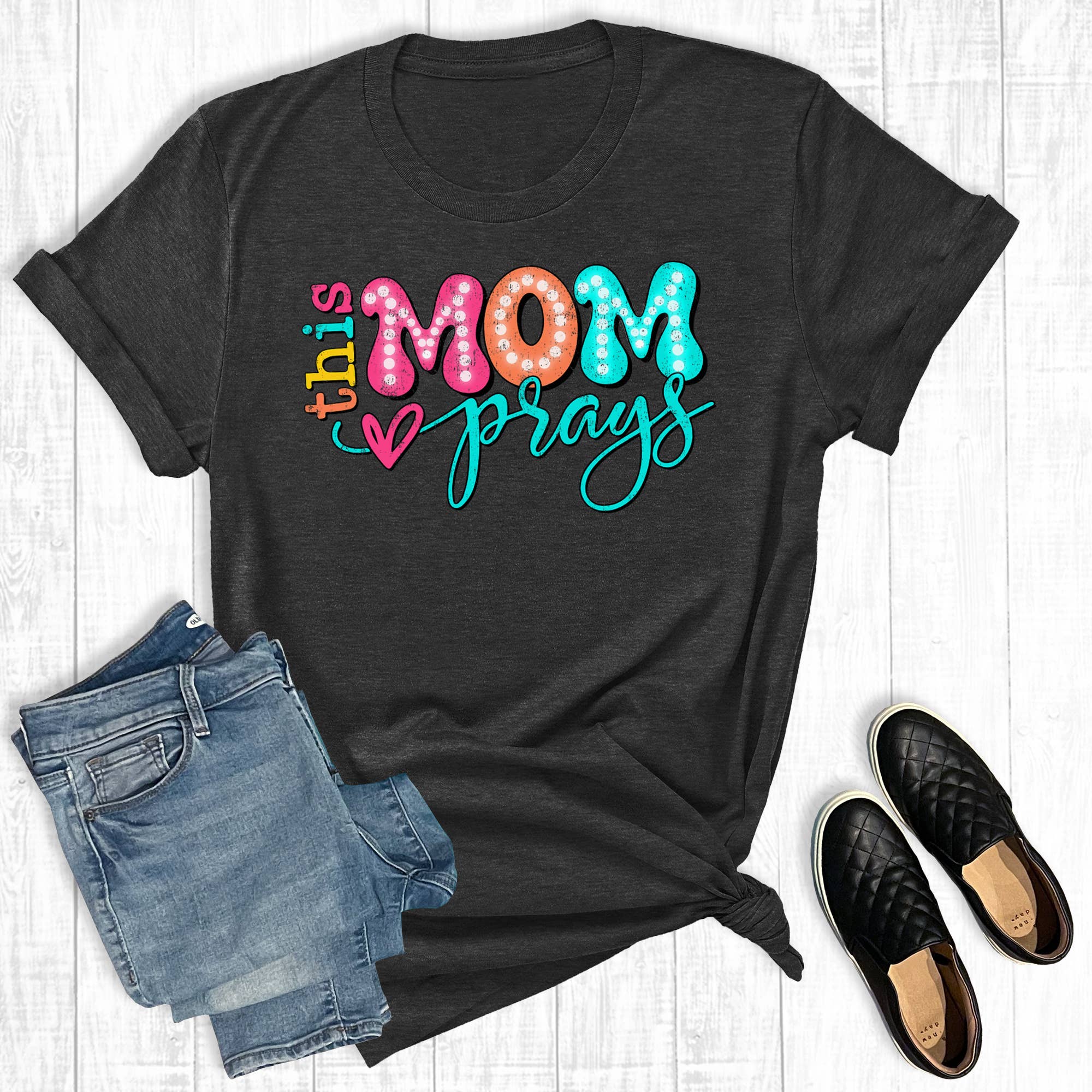 Retro Faith This Mom Prays Graphic Tee
