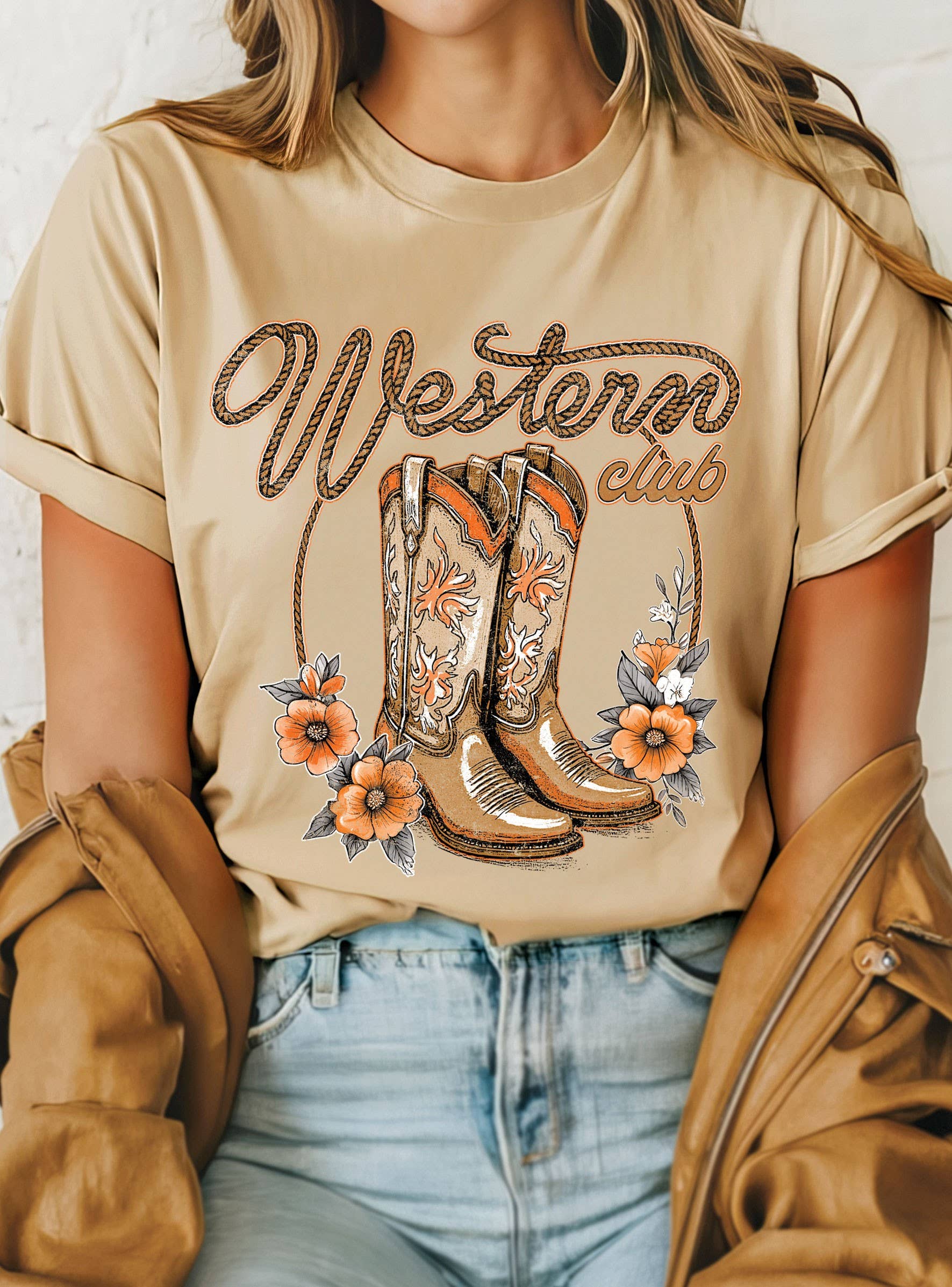 Western Club Flower Boots Graphic Tshirts