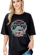 Women Summer Graphic Print Loose Fit Oversize Top