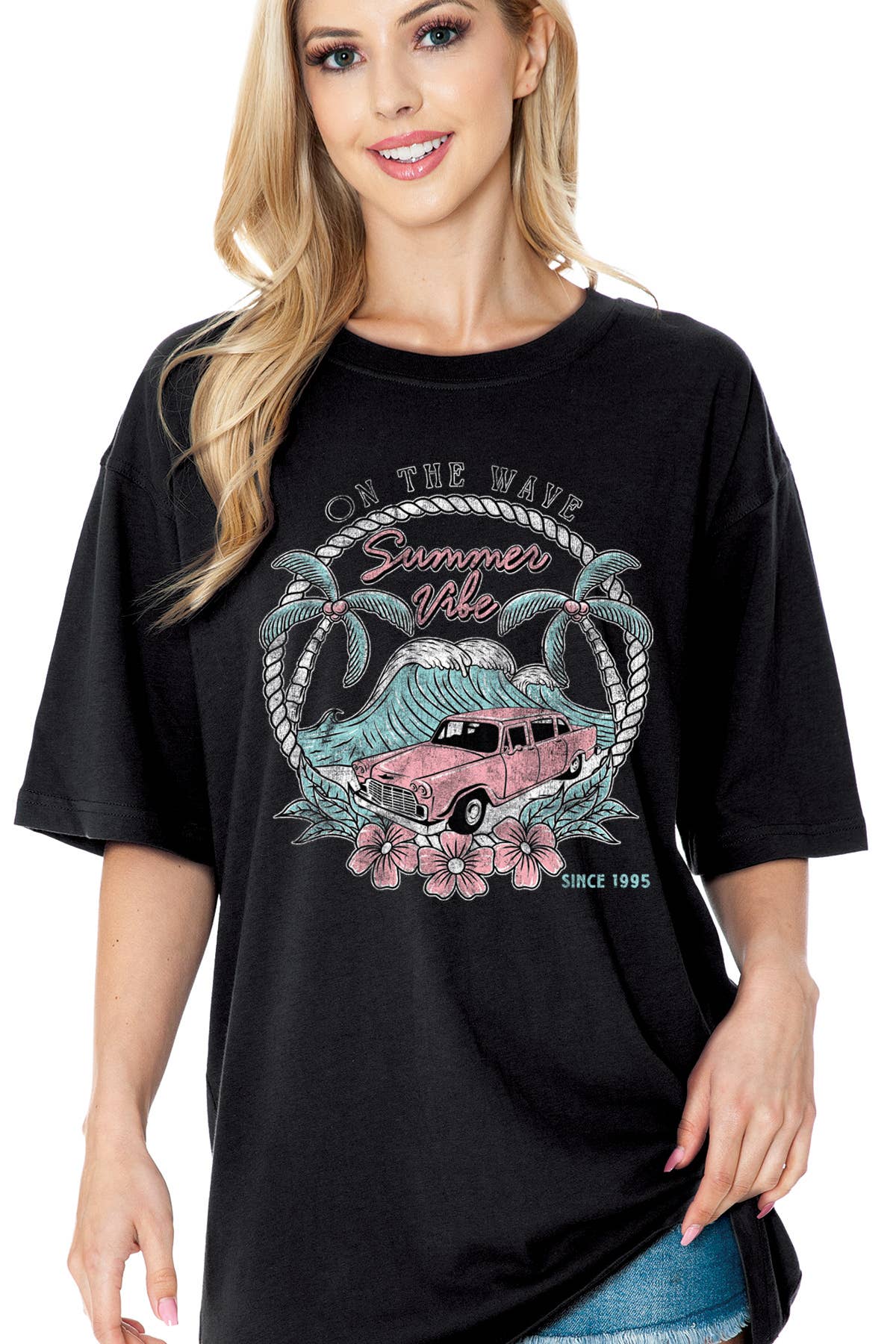 Women Summer Graphic Print Loose Fit Oversize Top