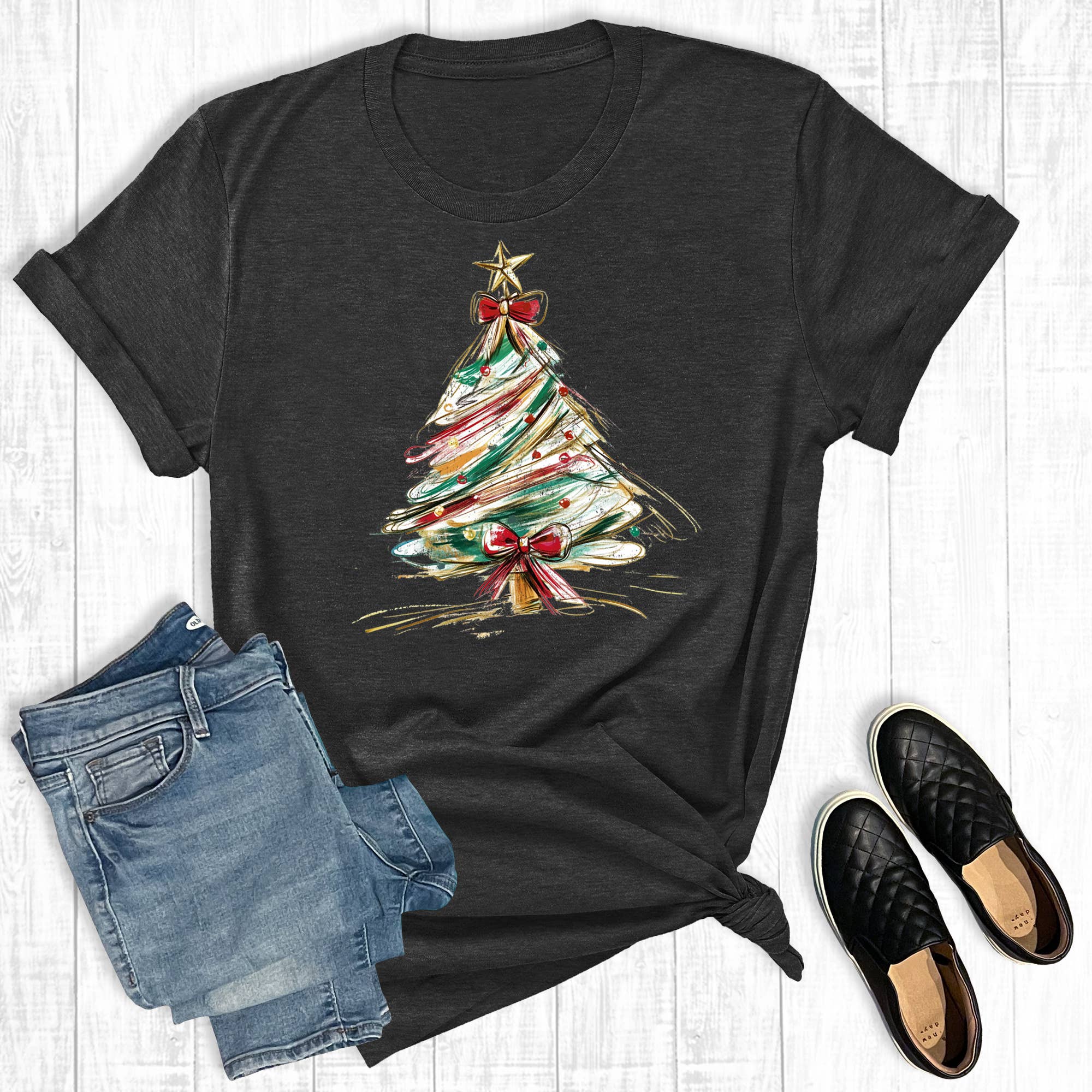 Retro Glittery Christmas Tree Graphic Tee