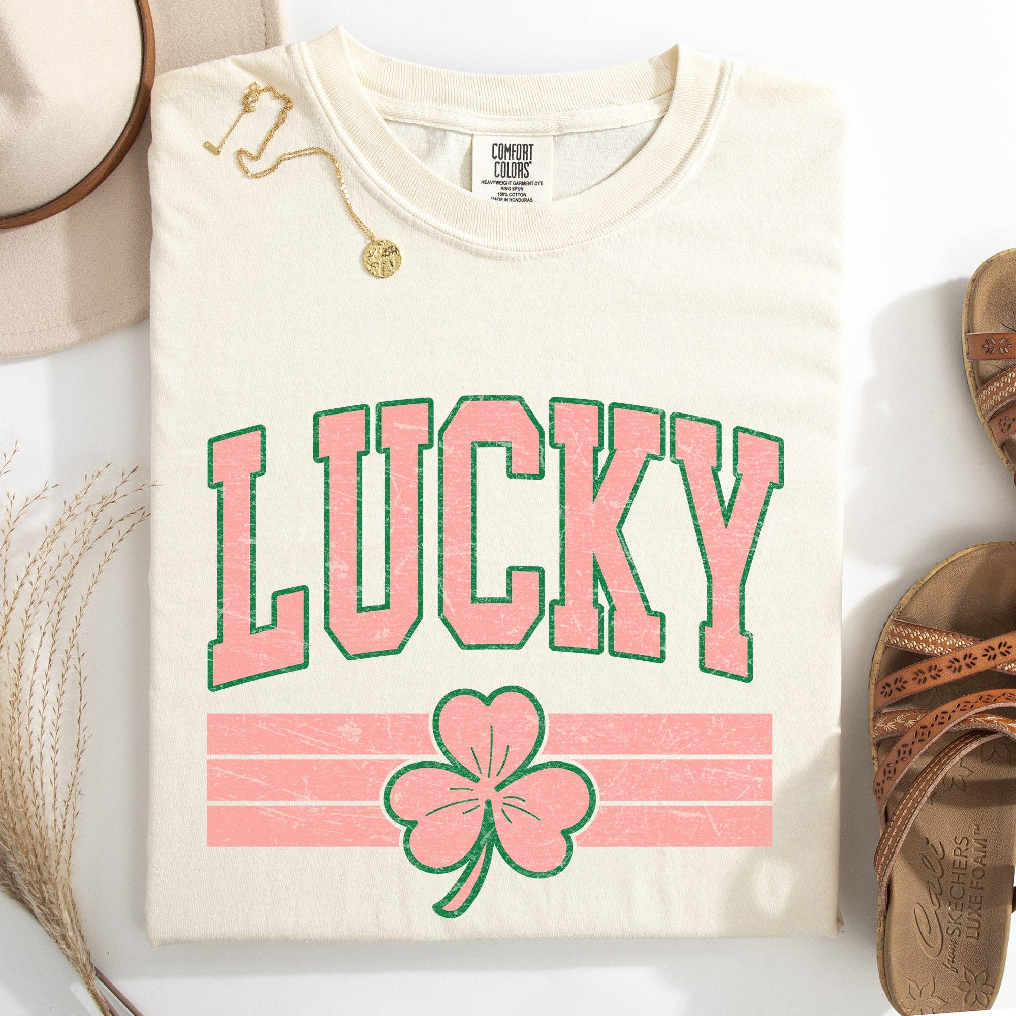 Vintage Lucky, Collegiate, St Patrick's Day, Shamrock Tshirt