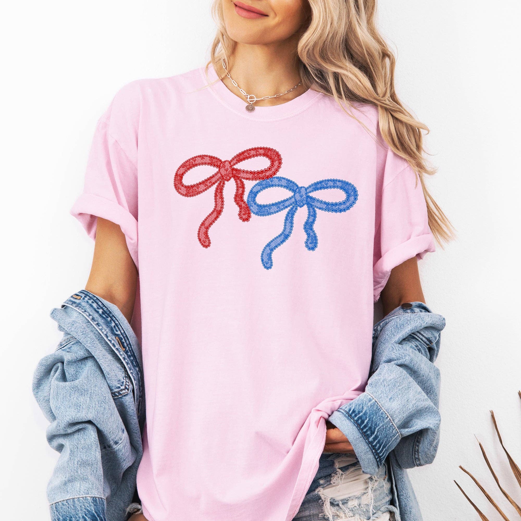 Retro Lace, Red, Blue, Patriotic America, 4th of July Tshirt