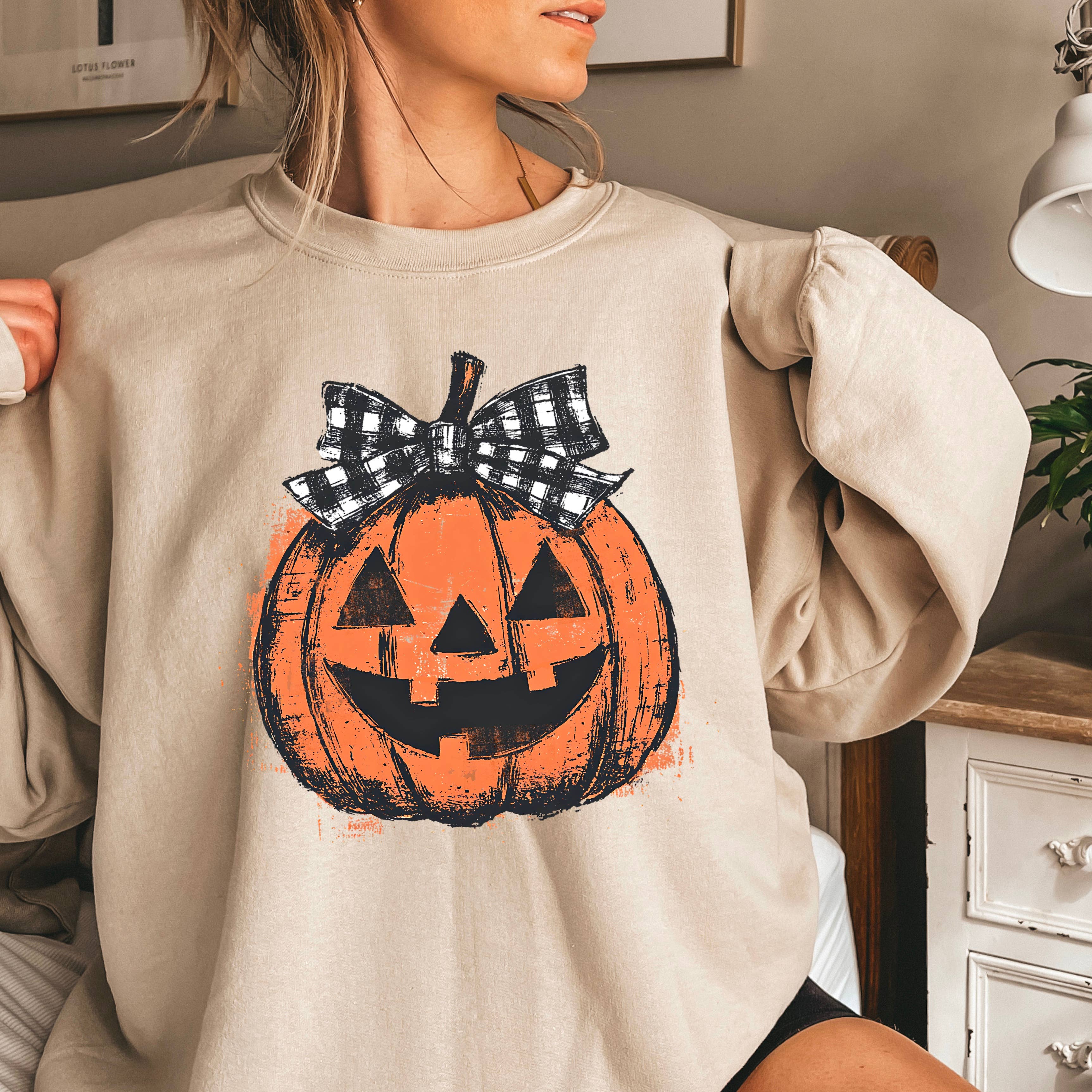 Gingham Pumpkin Halloween 2025  Graphic Sweatshirt